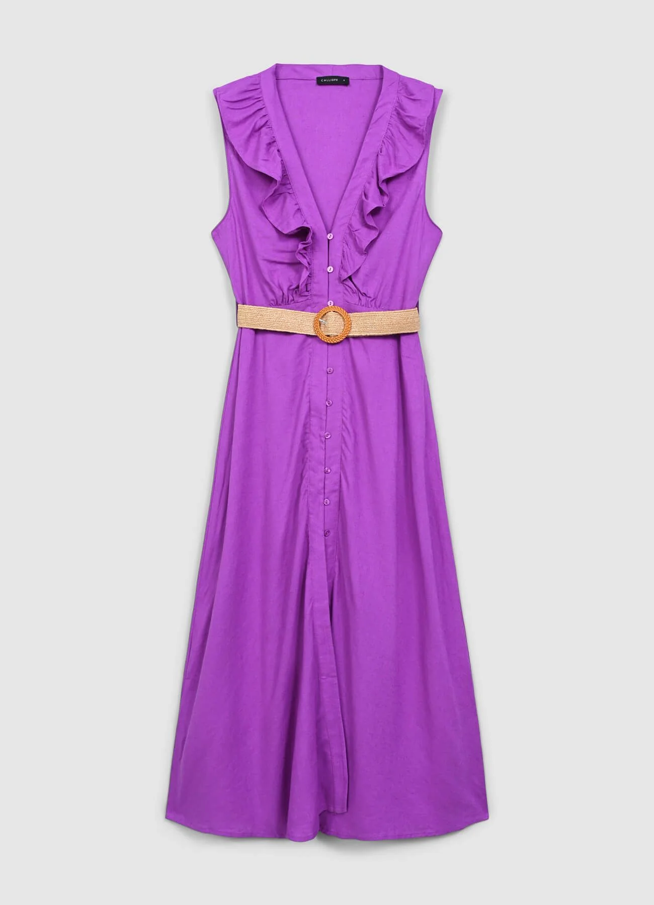 Abito chemisier con frill e cintura