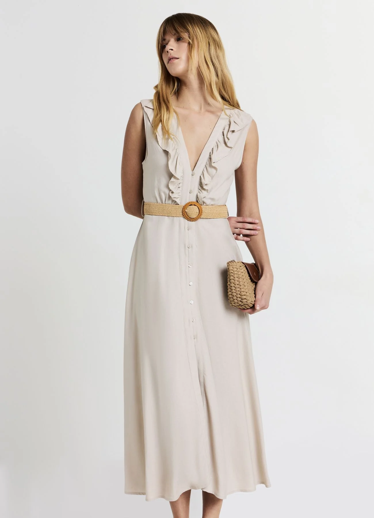 Abito chemisier con frill e cintura - Image 3