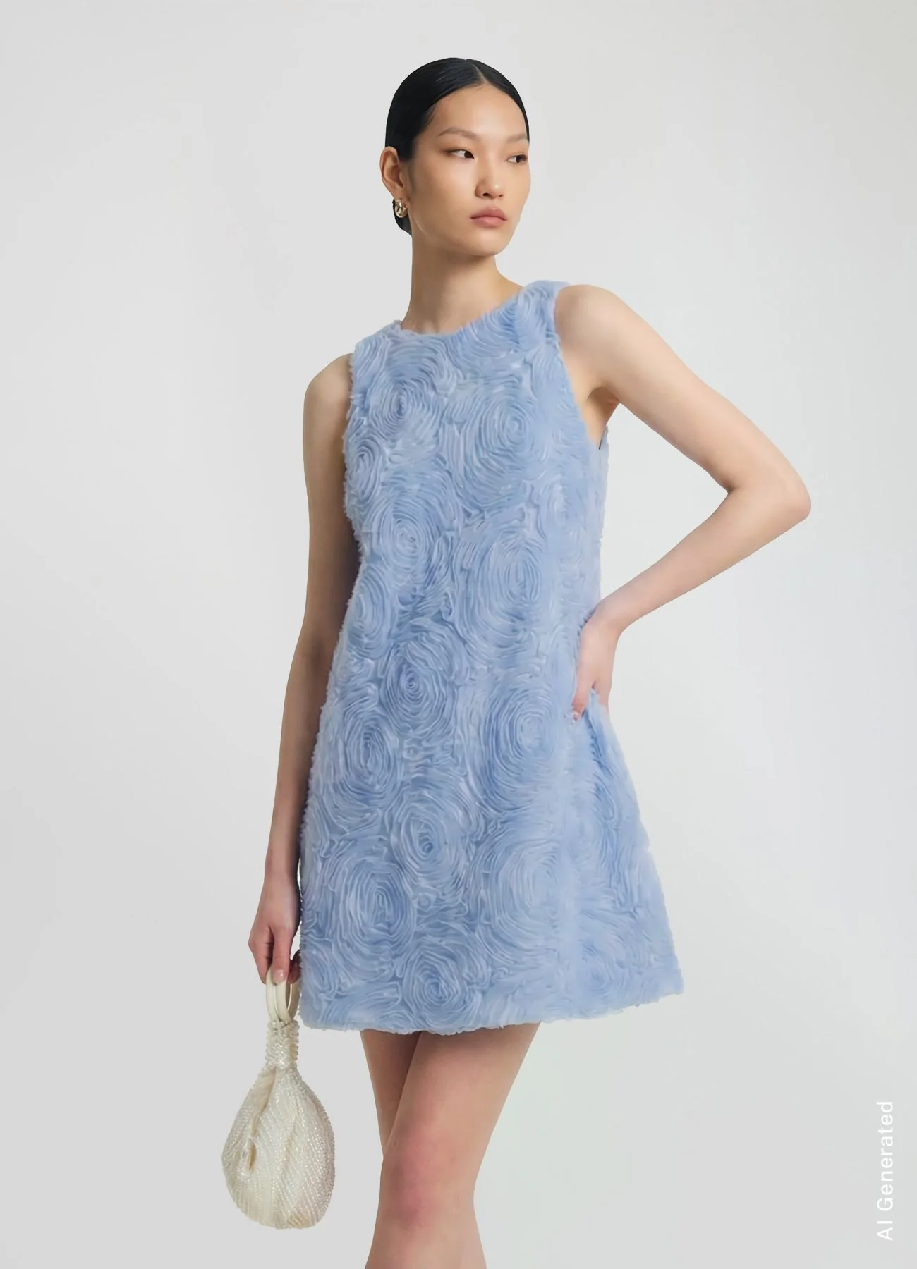 Abito corto con ricamo effetto rose in tulle