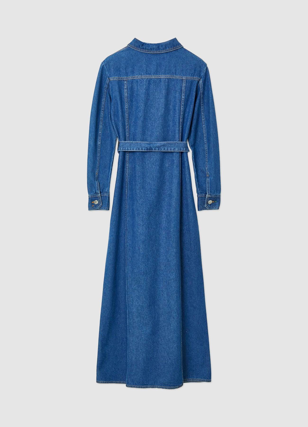 Abito lungo in denim con cintura - Image 4