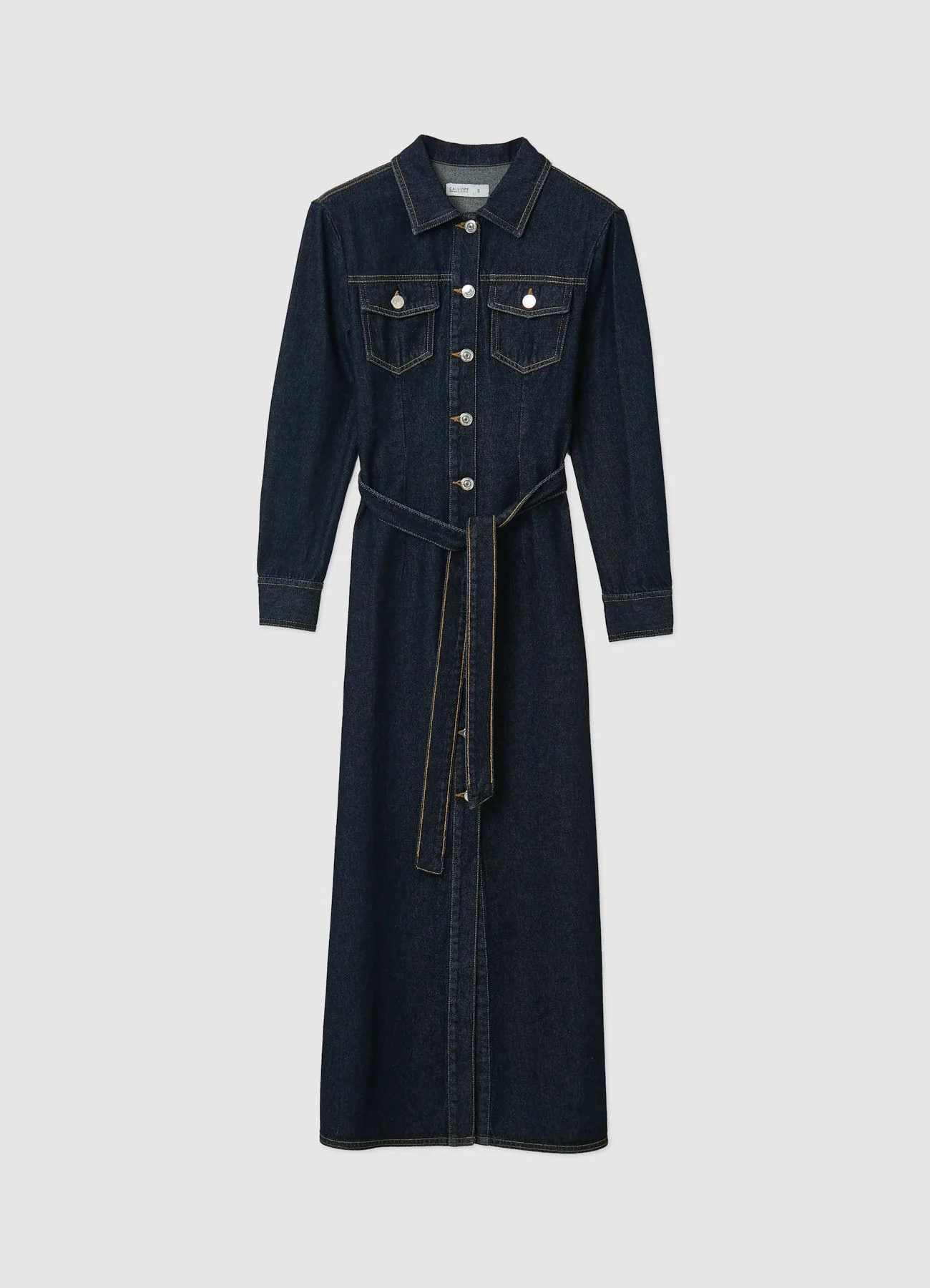 Abito lungo in denim con cintura e bottoni - Image 6