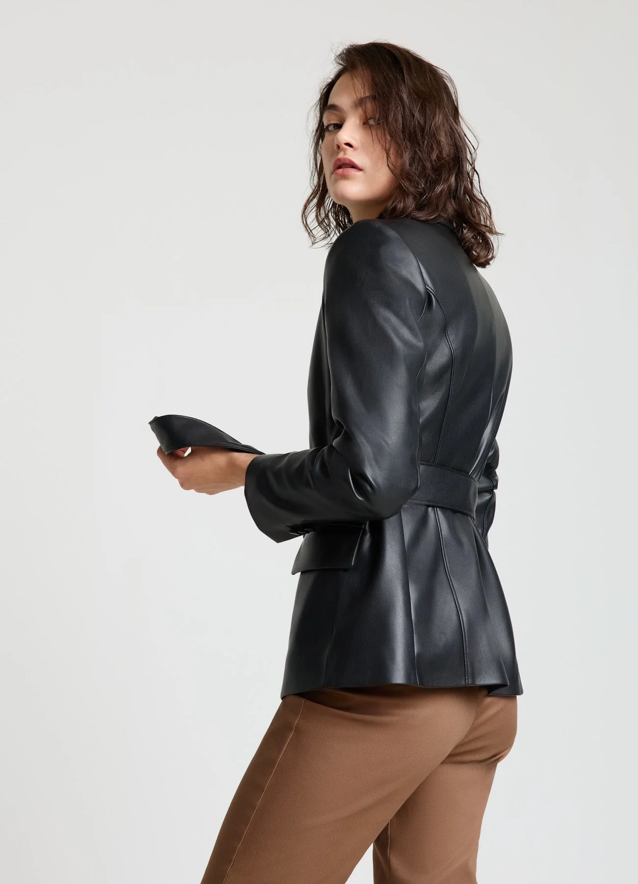 Blazer effetto pelle con fusciacca - Image 3