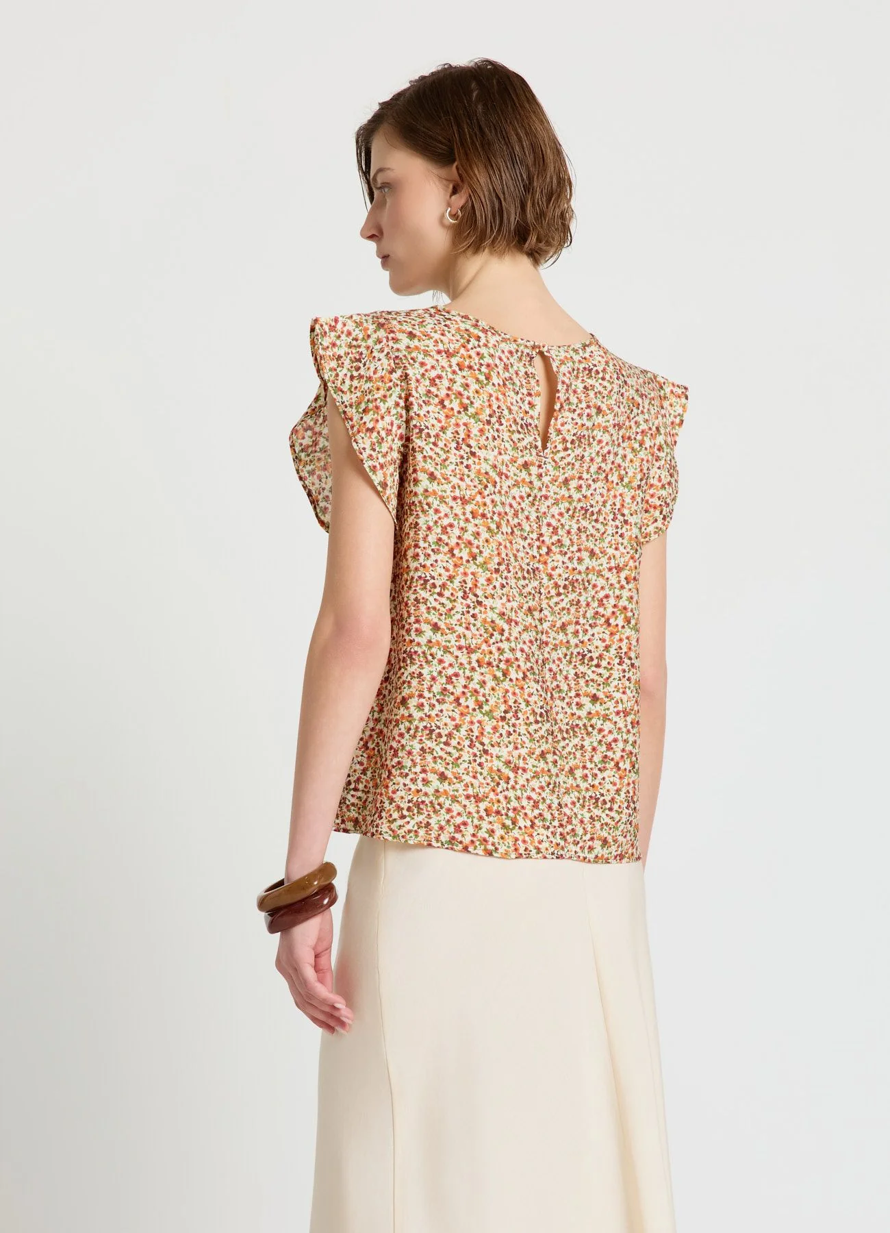 Blusa a fiori con maniche a rouche - Image 3