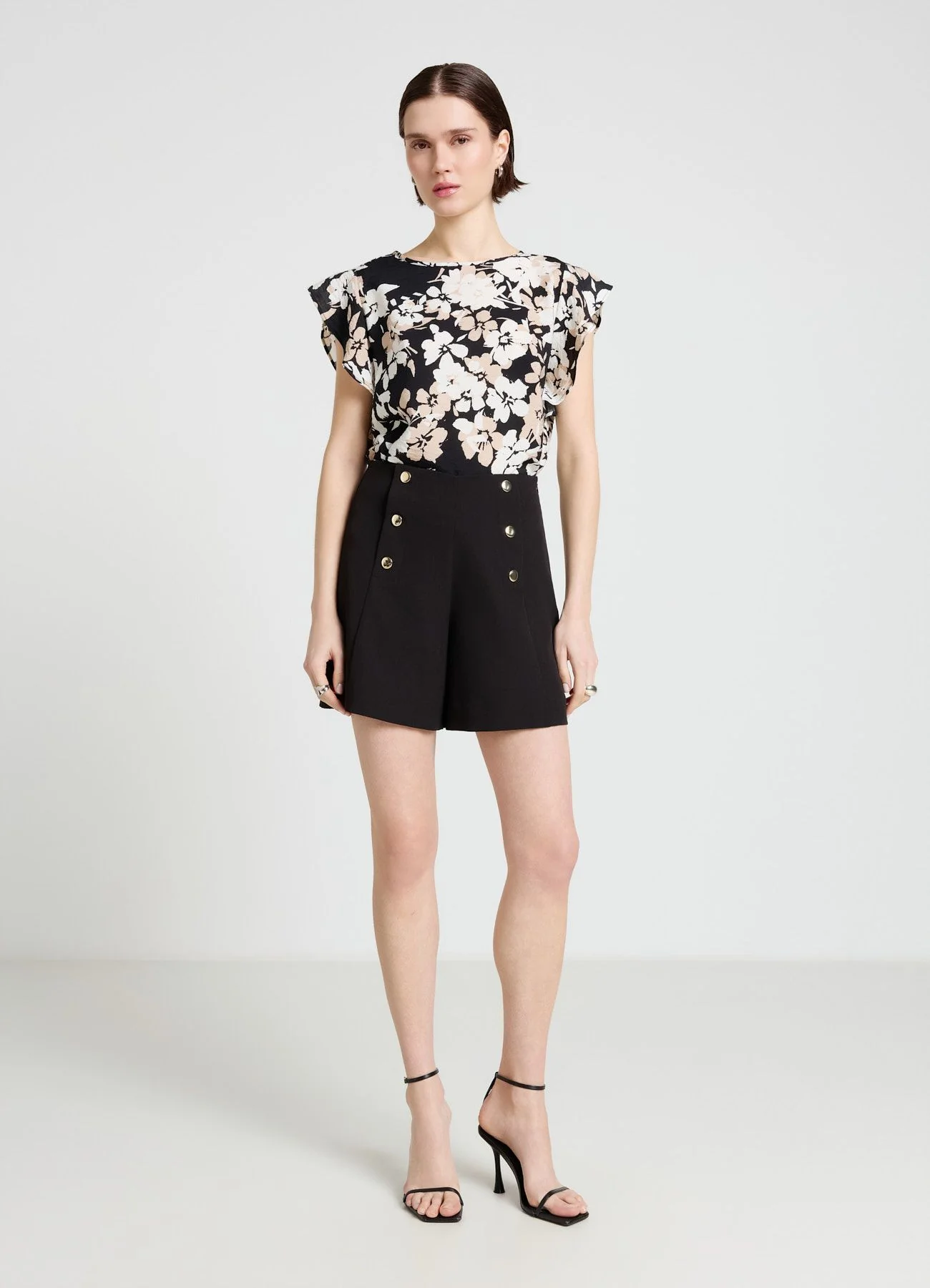 Blusa con stampa floreale e maniche con rouches - Image 3