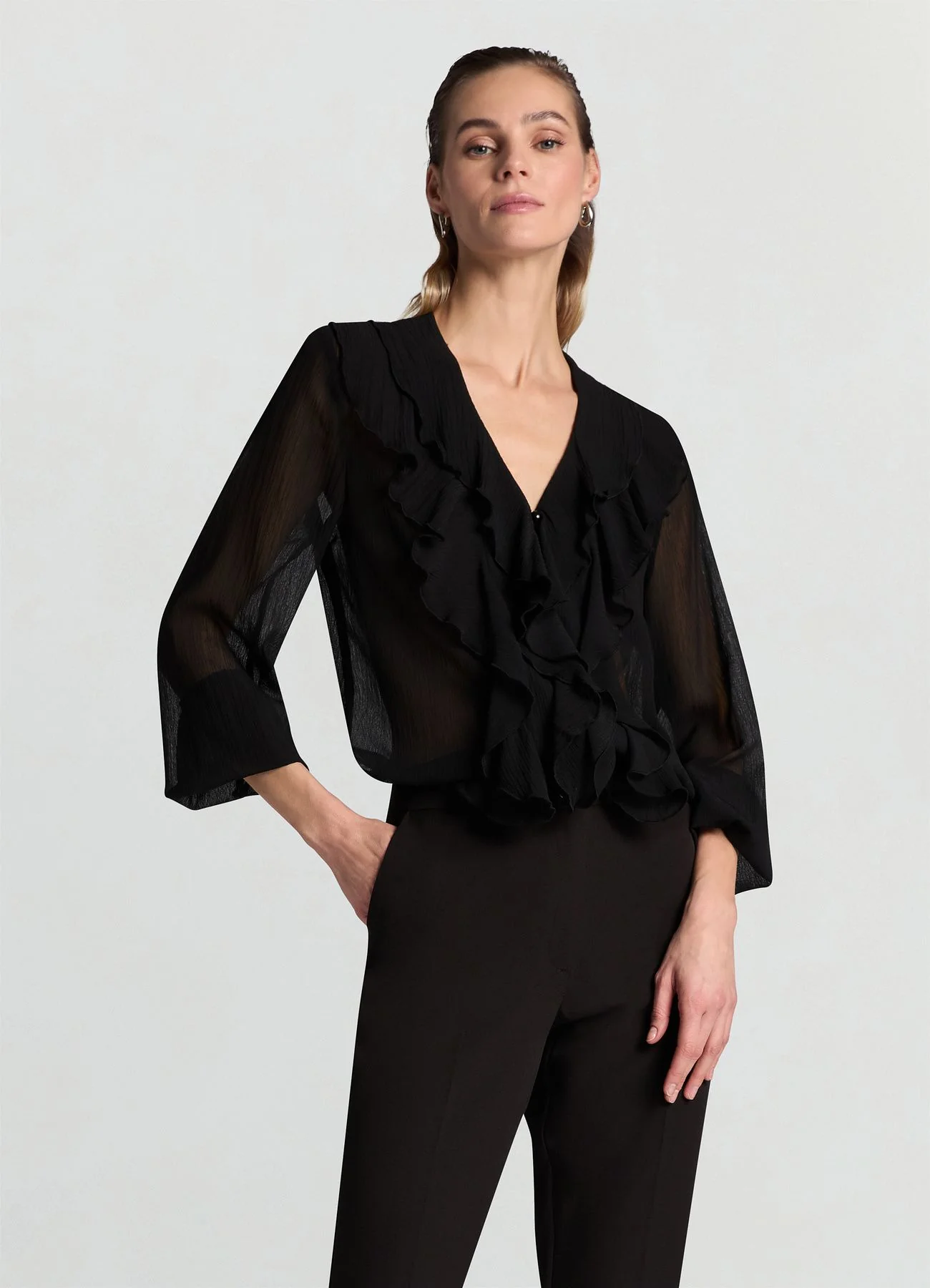 Blusa con volant e scollo a V - Image 7