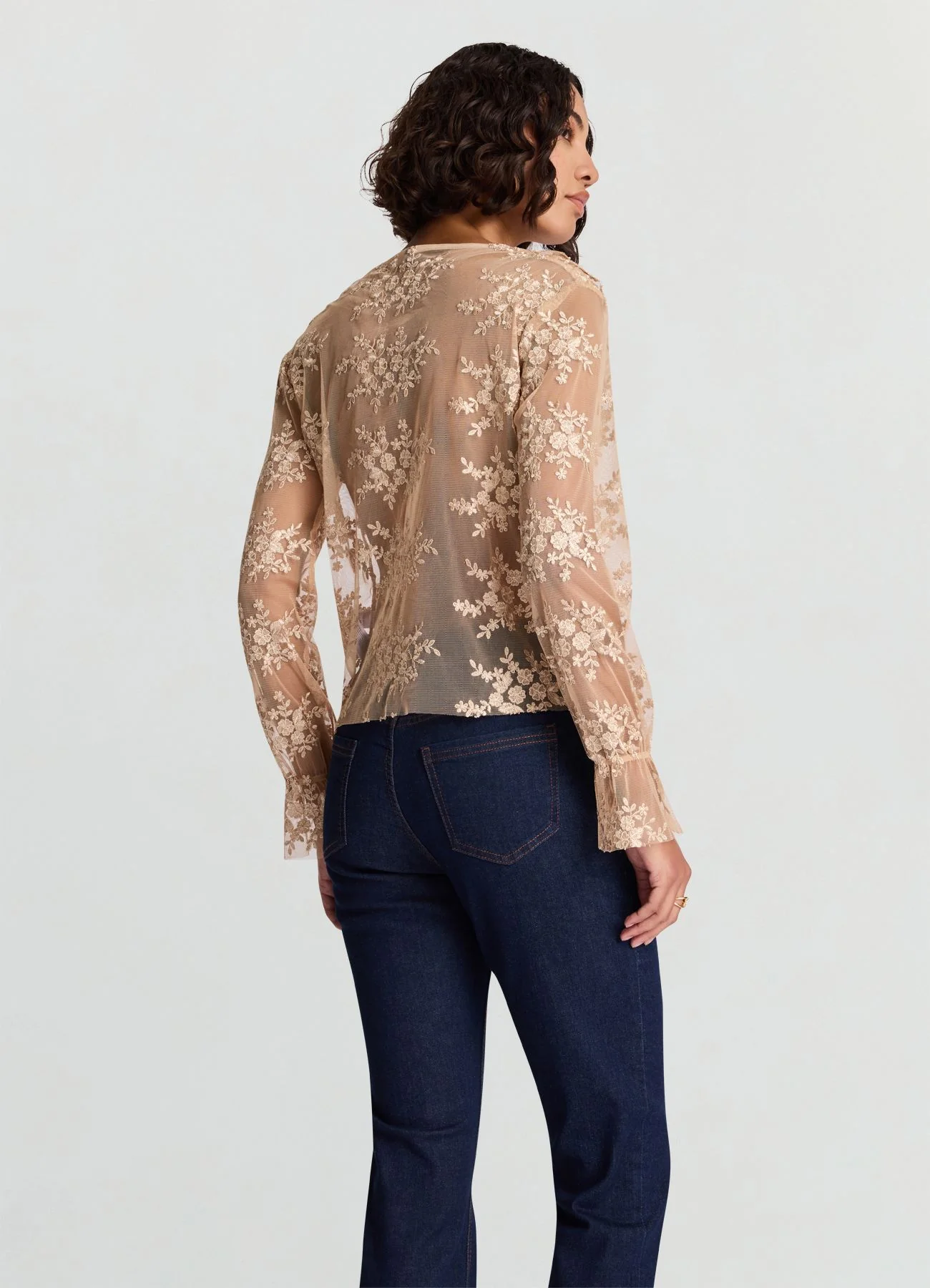 Blusa trasparente con rouches e pizzo - Image 3