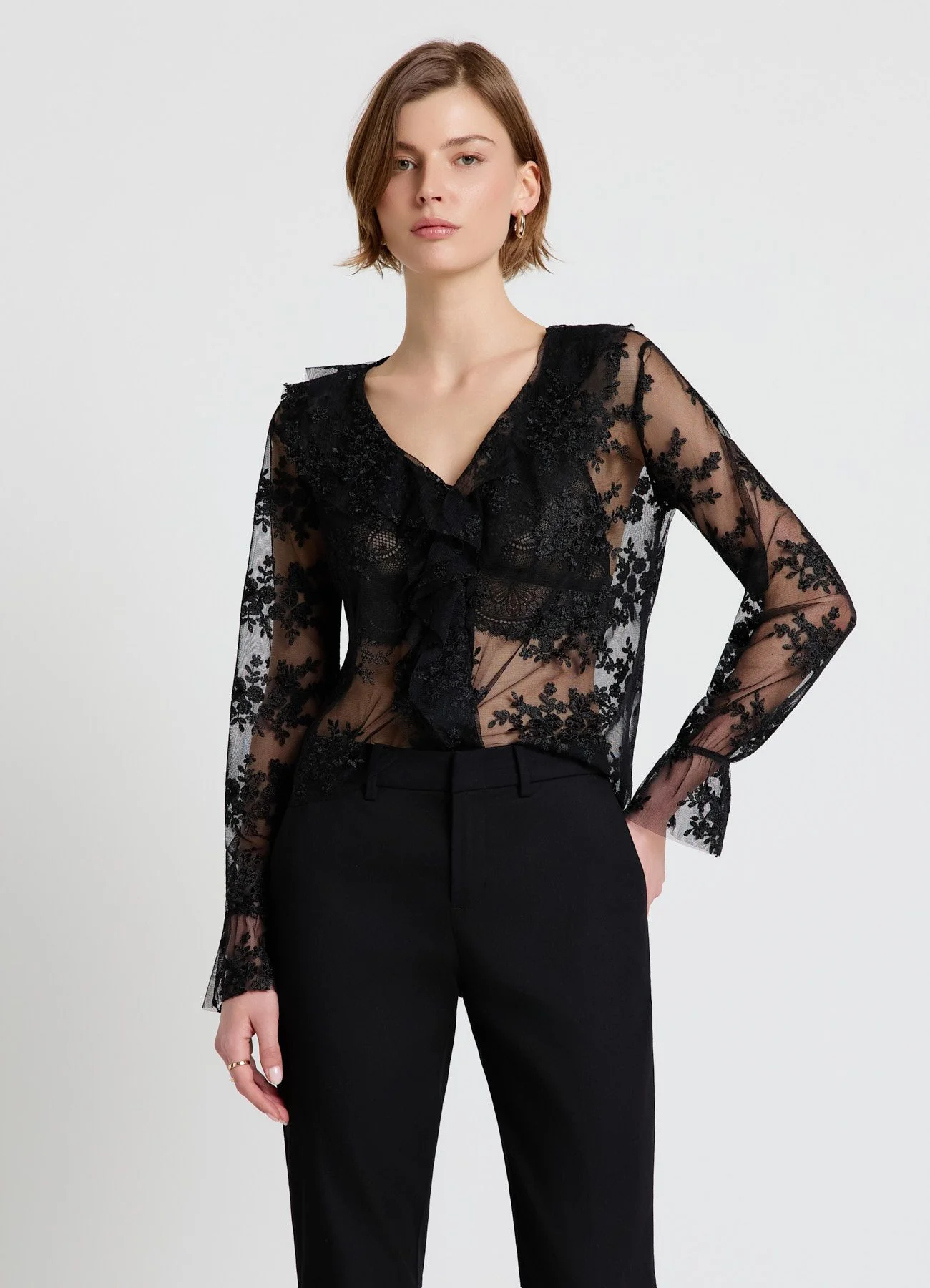 Blusa trasparente con rouches e pizzo - Image 8