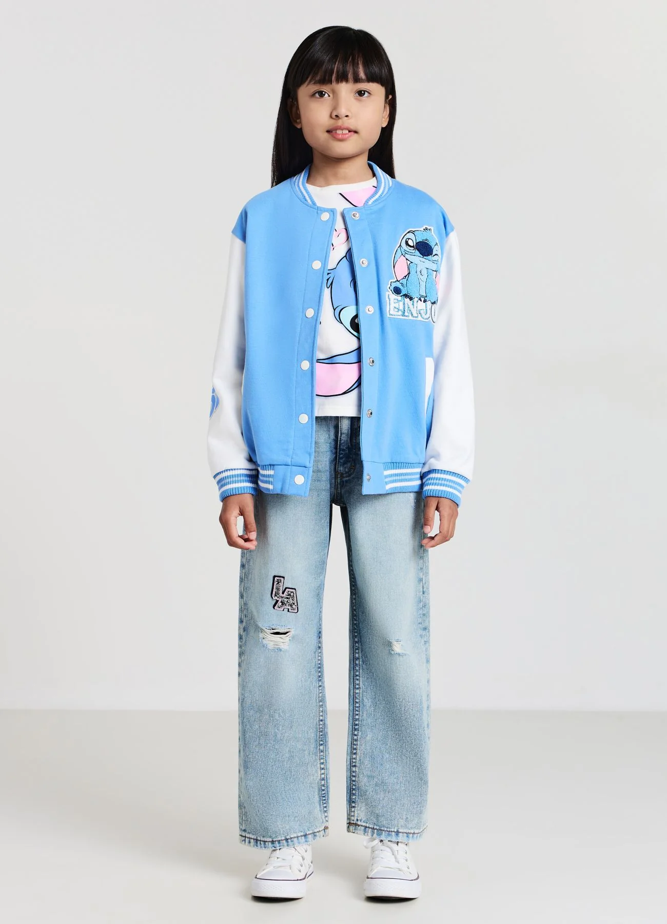 Bomber college con stampa Stitch