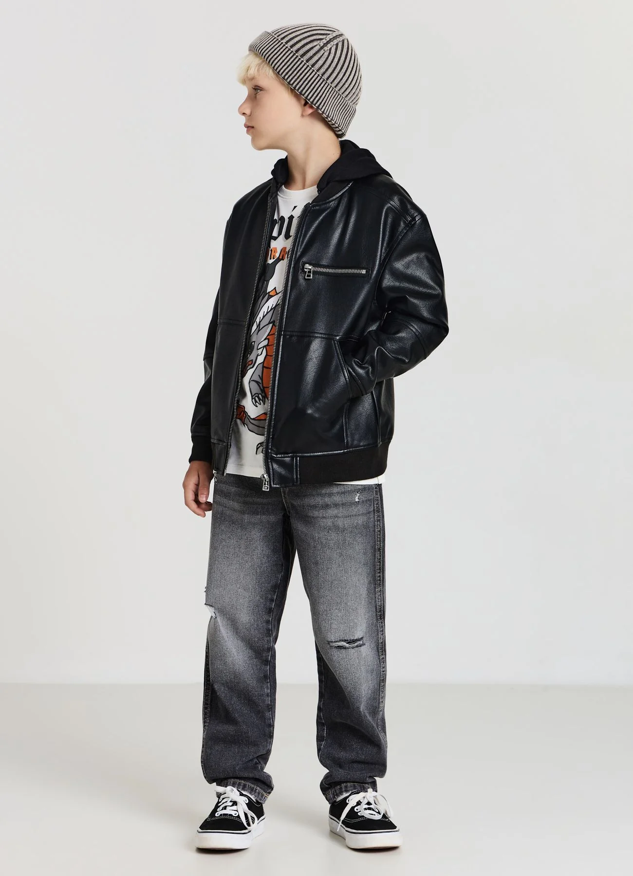 Bomber similpelle con cappuccio - Image 2