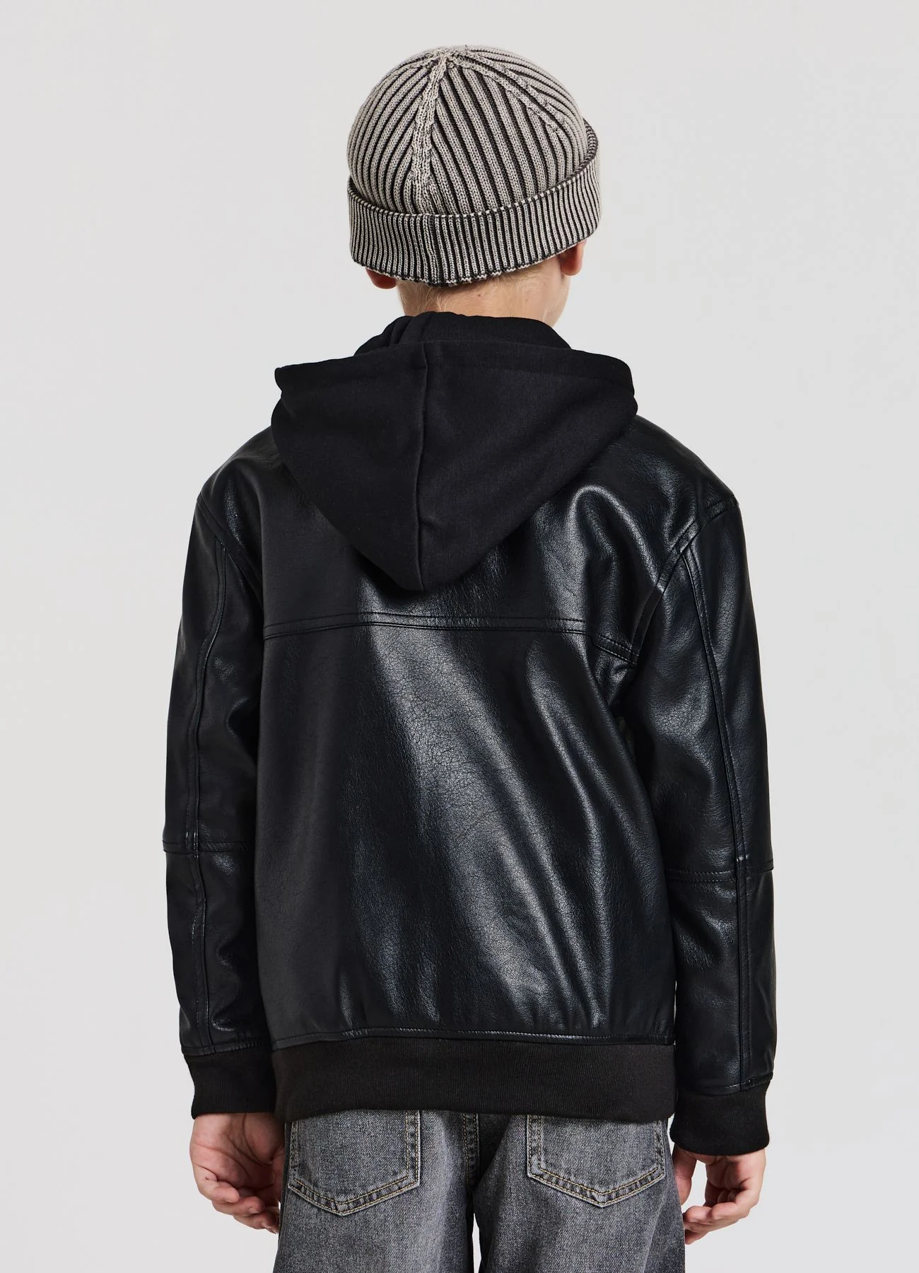 Bomber similpelle con cappuccio - Image 3