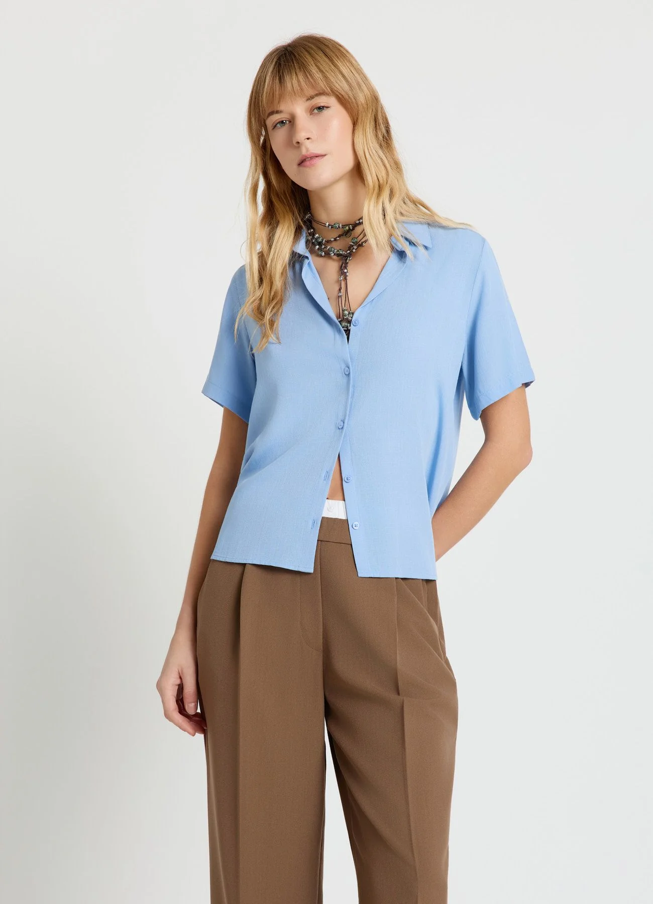 Camicia a maniche corte tinta unita - Image 3