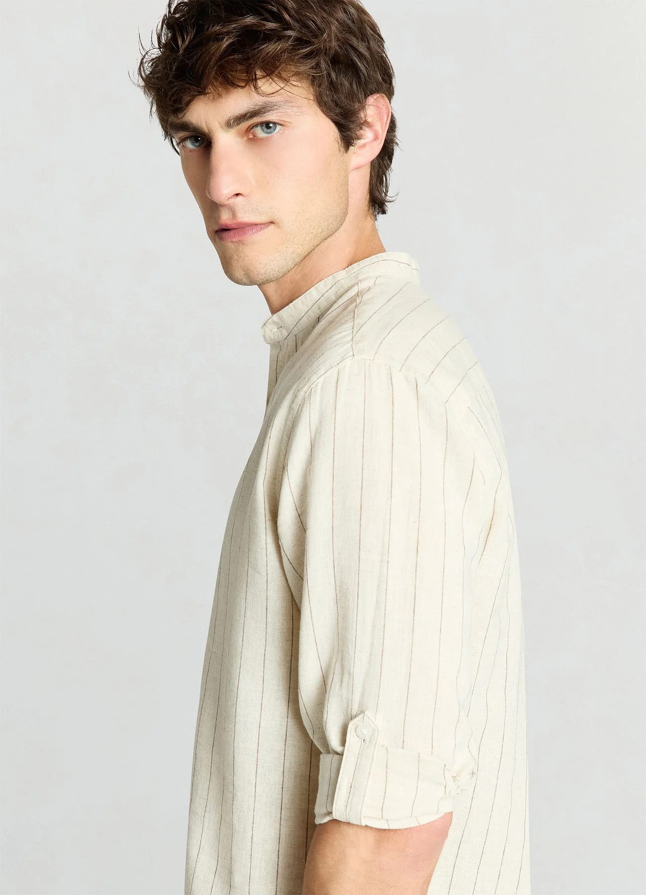 Camicia a righe con colletto alla coreana - Image 2