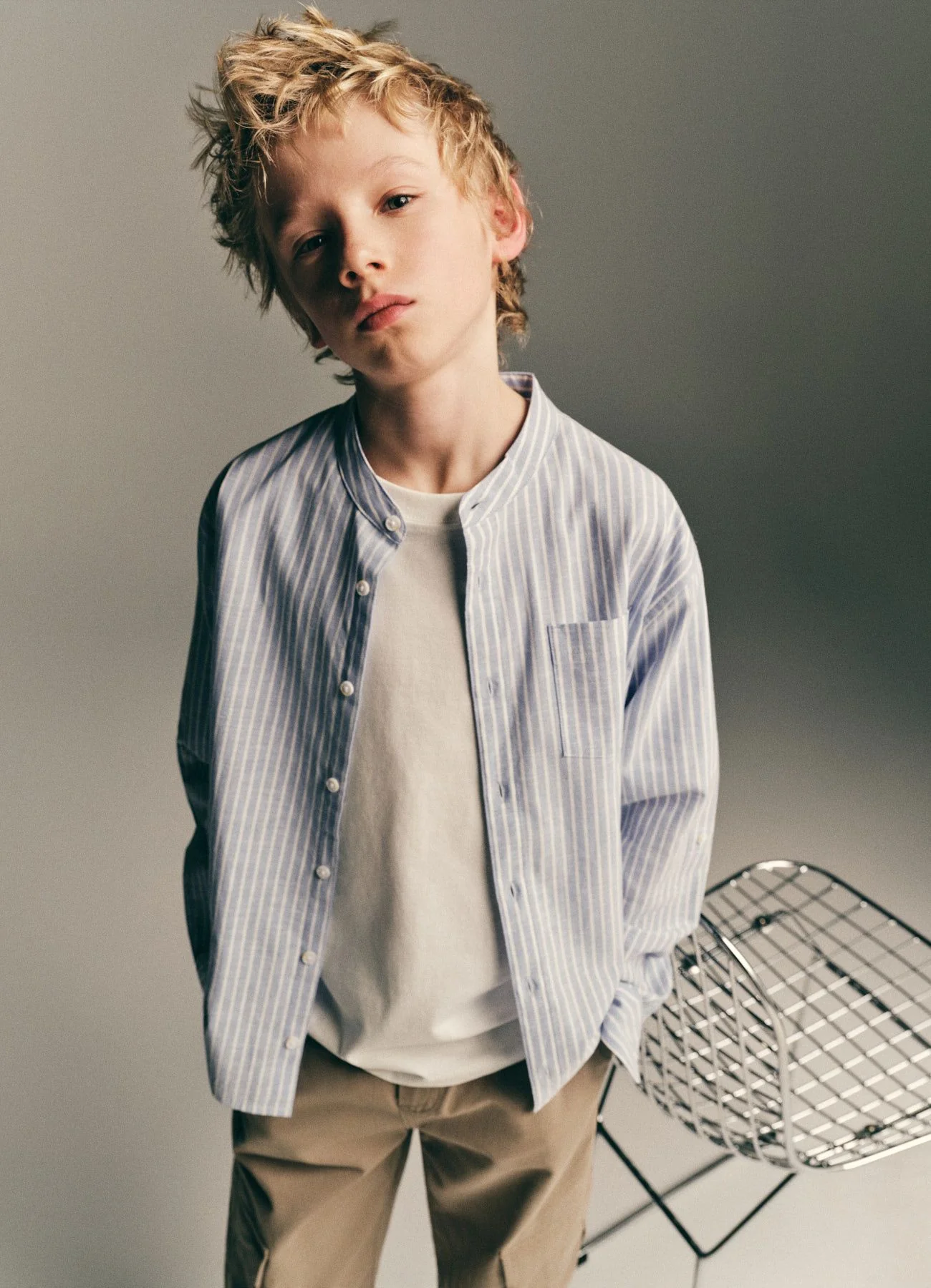 Camicia a righe con collo alla coreana - Image 4