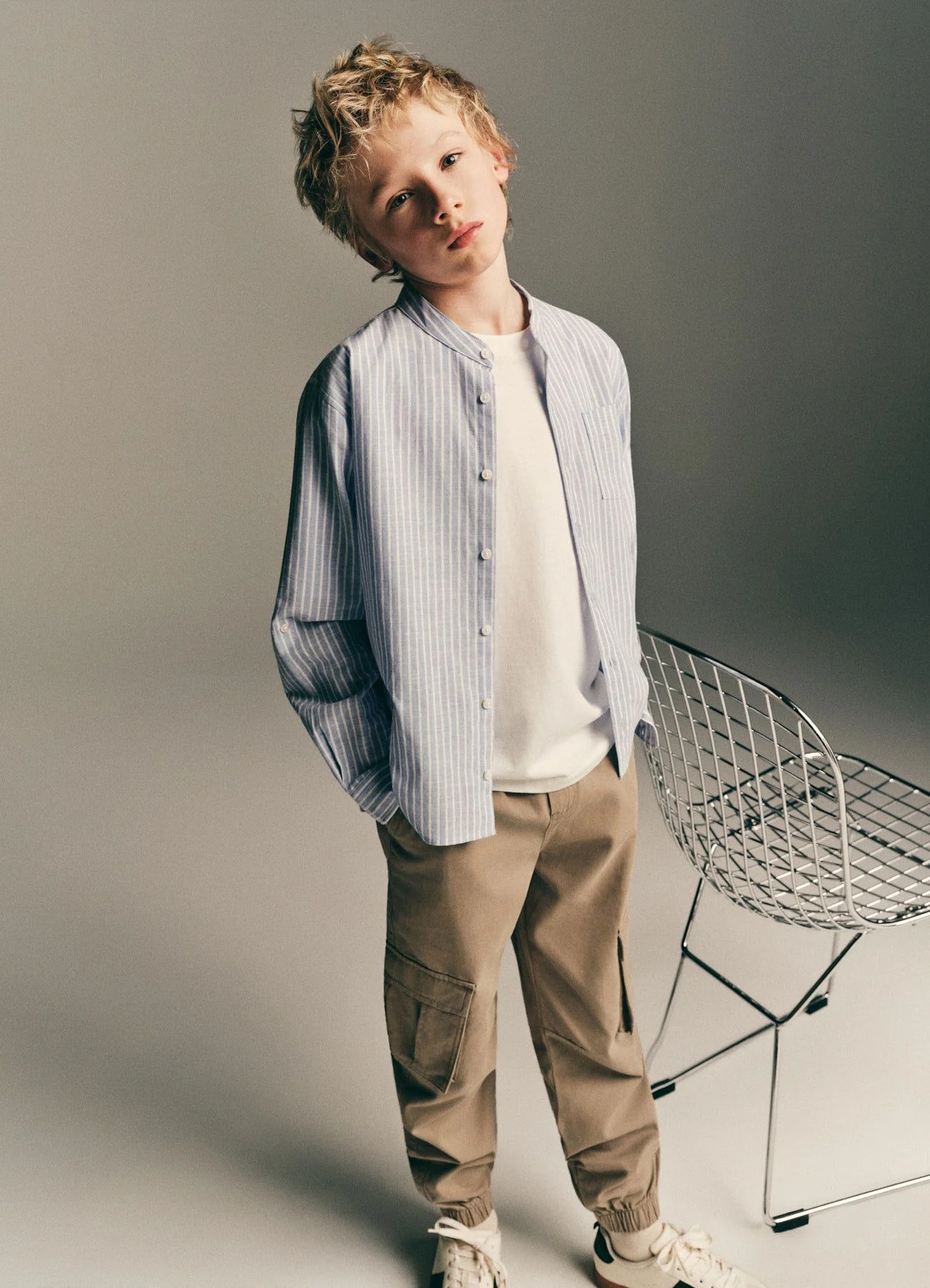 Camicia a righe con collo alla coreana - Image 5