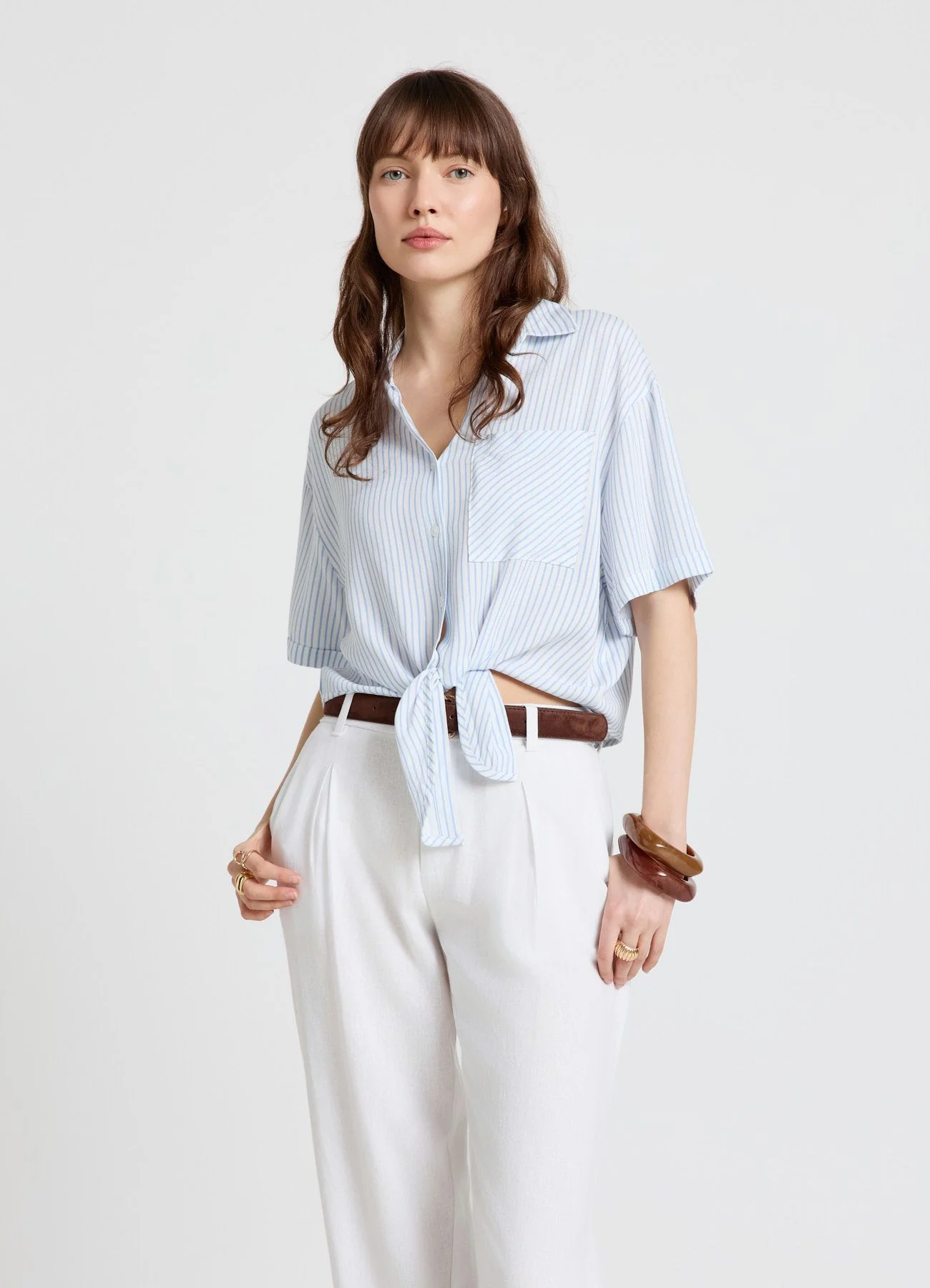 Camicia a righe con nodo frontale - Image 2