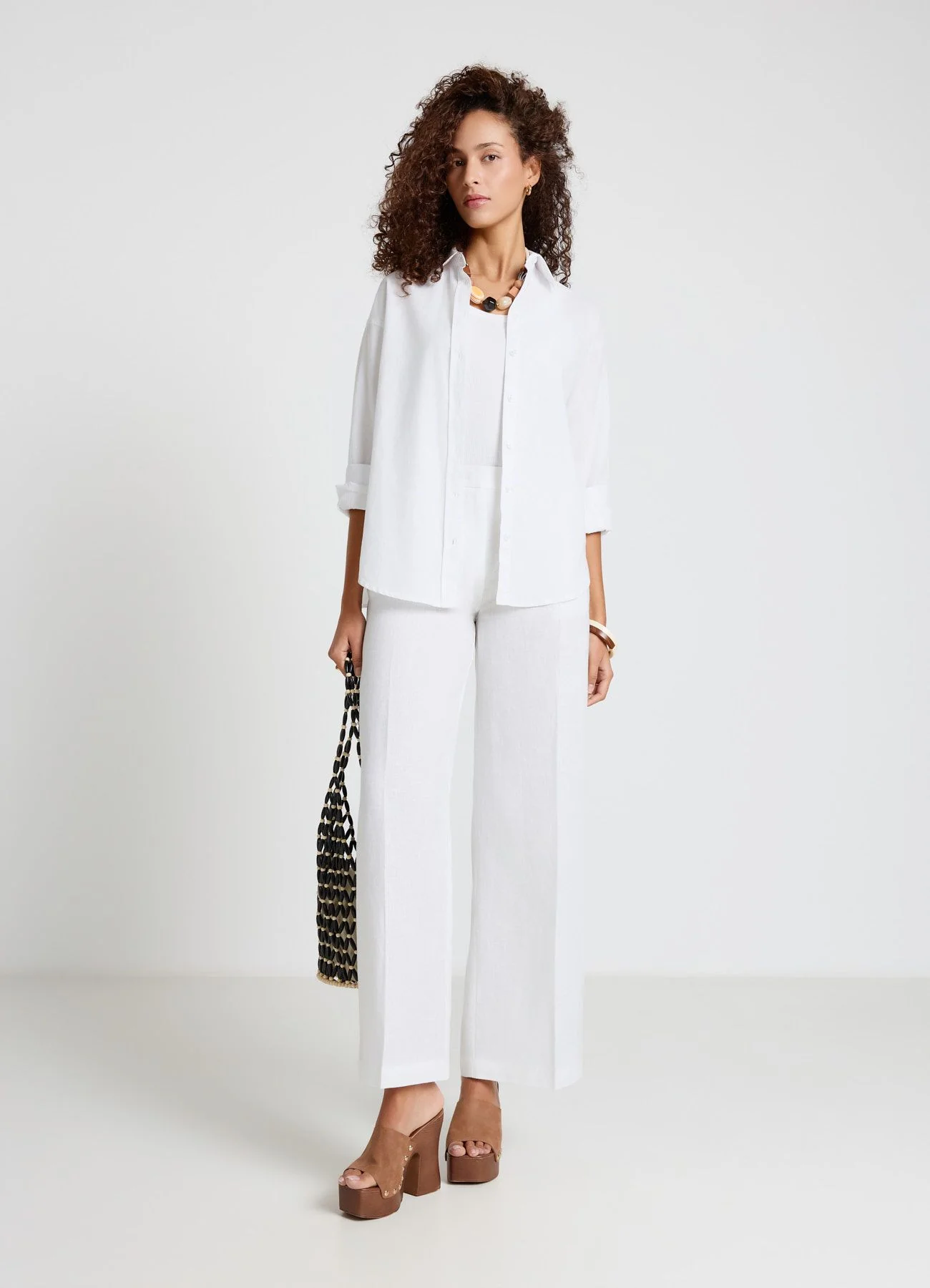 Camicia basic a tinta unita misto lino - Image 3
