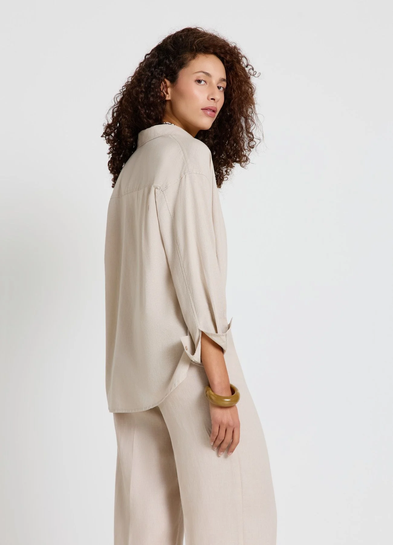 Camicia basic a tinta unita misto lino - Image 3