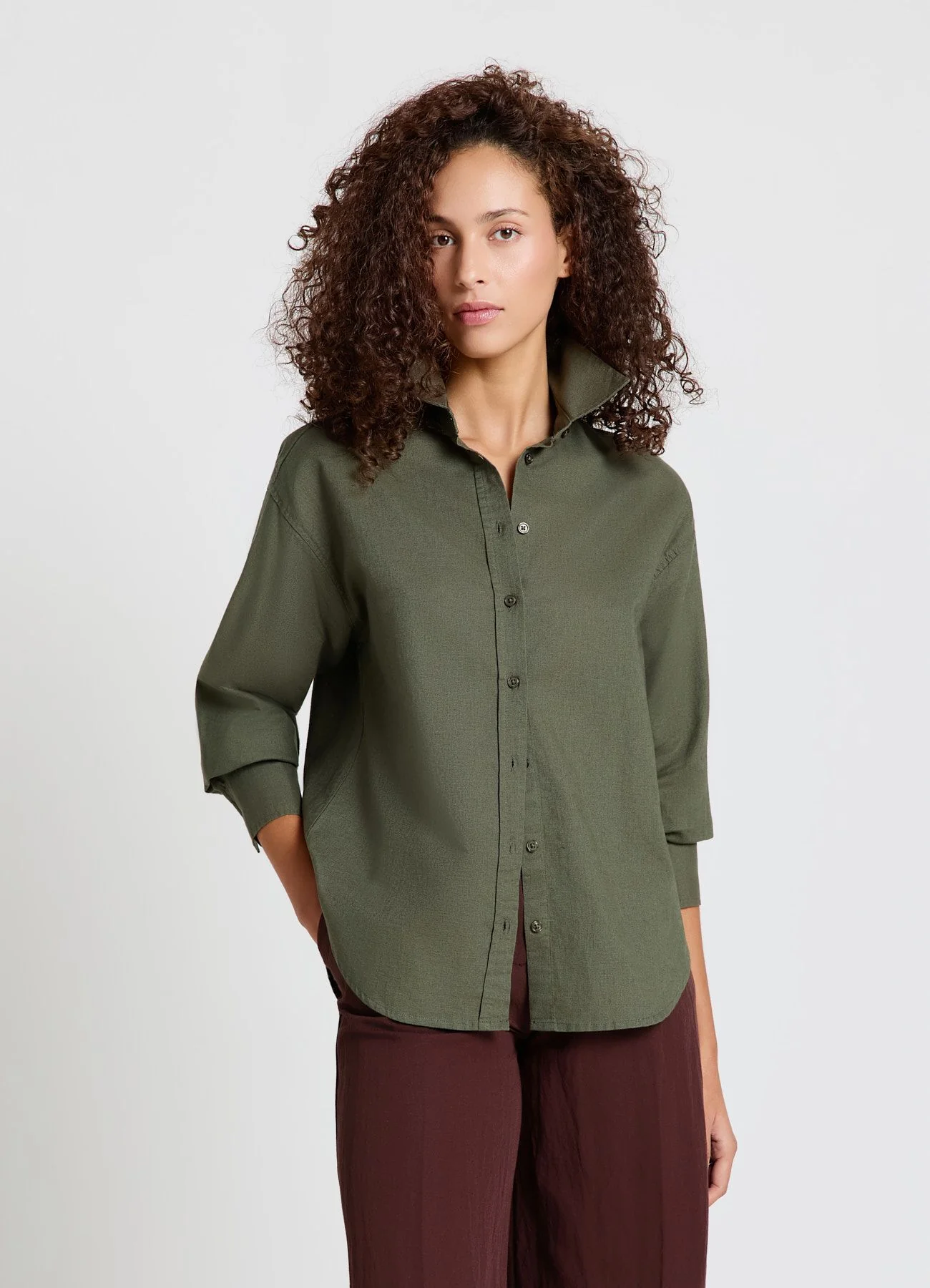 Camicia basic a tinta unita misto lino - Image 2