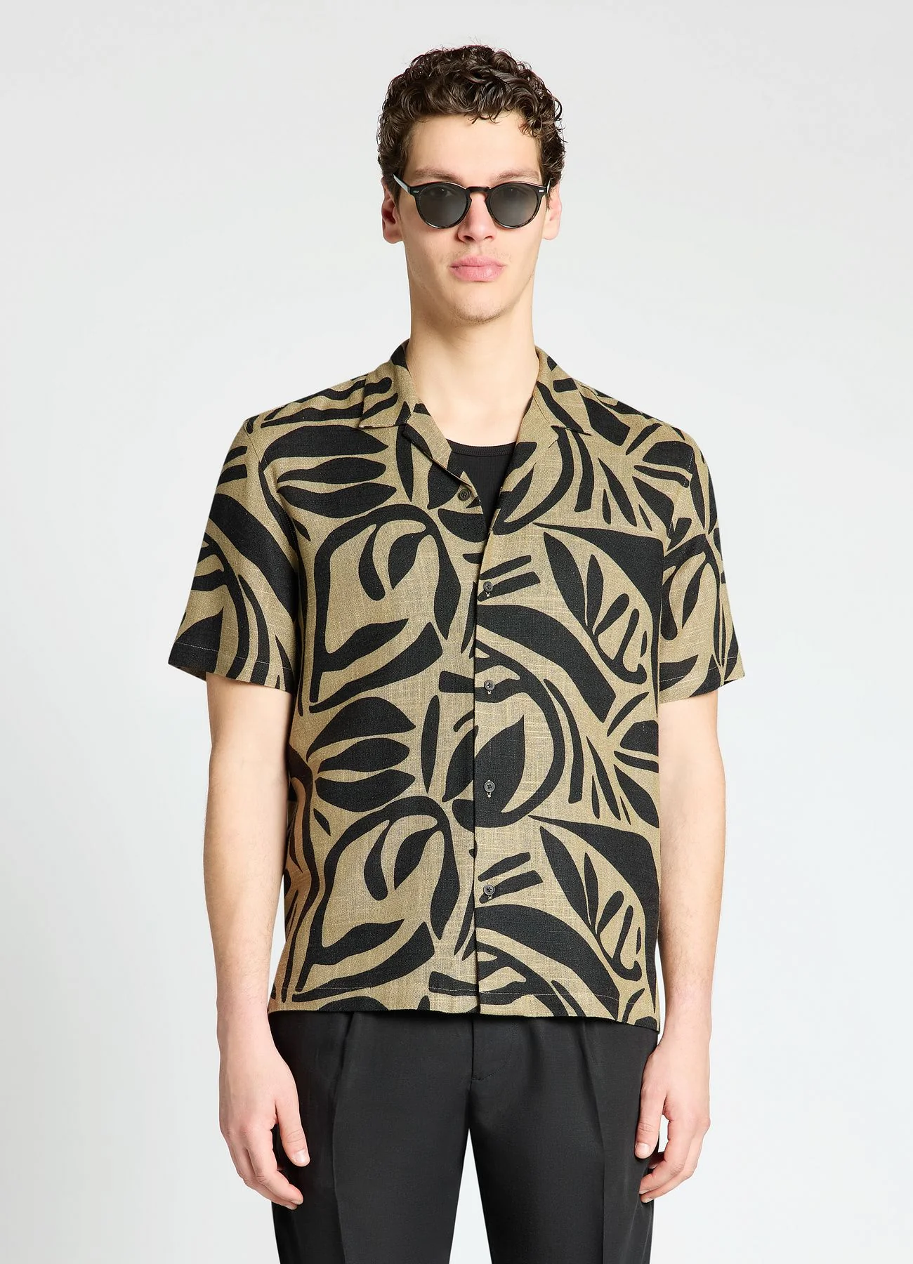 Camicia bowling con stampa fogliame