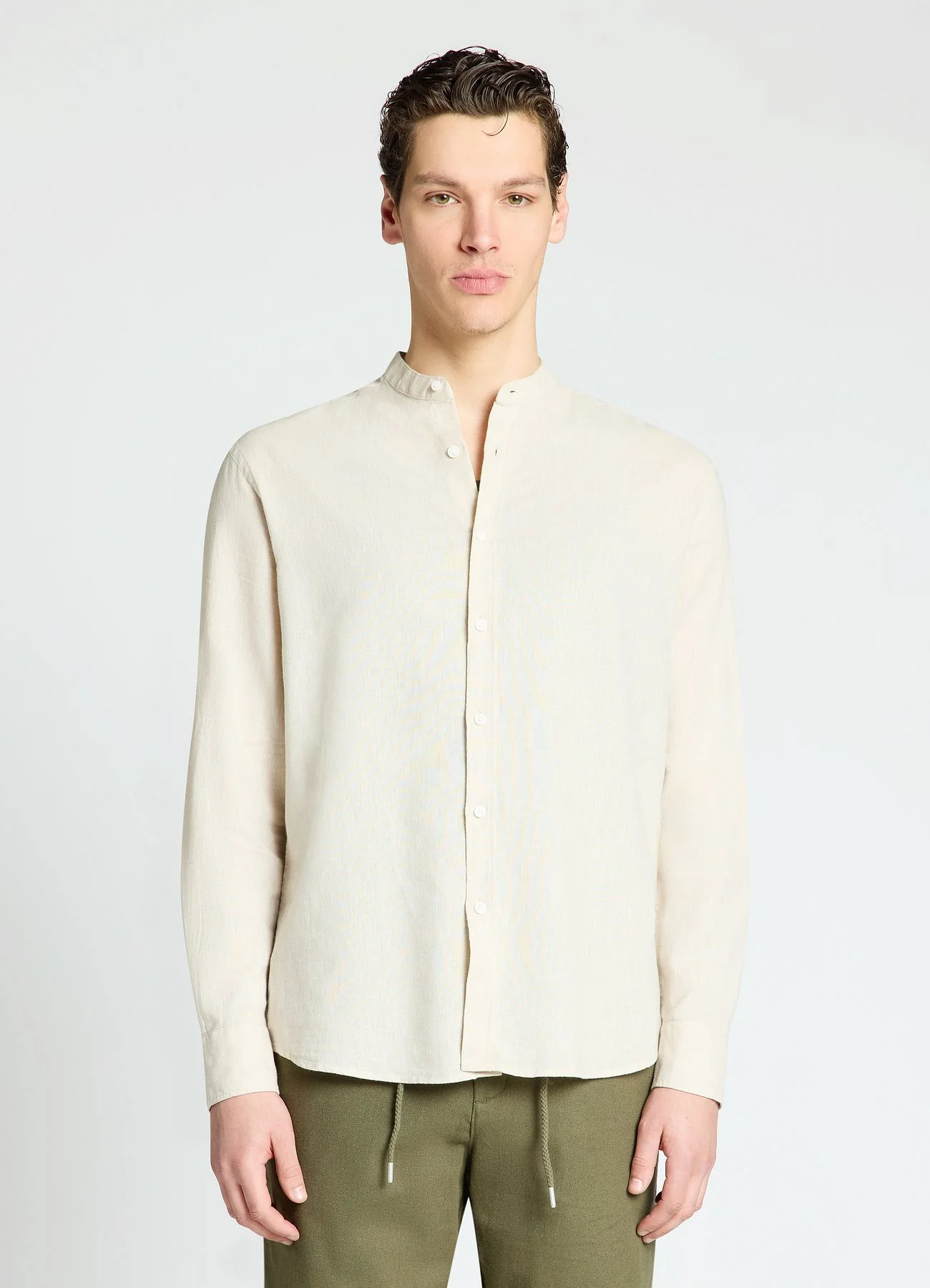 Camicia con collo coreana misto lino