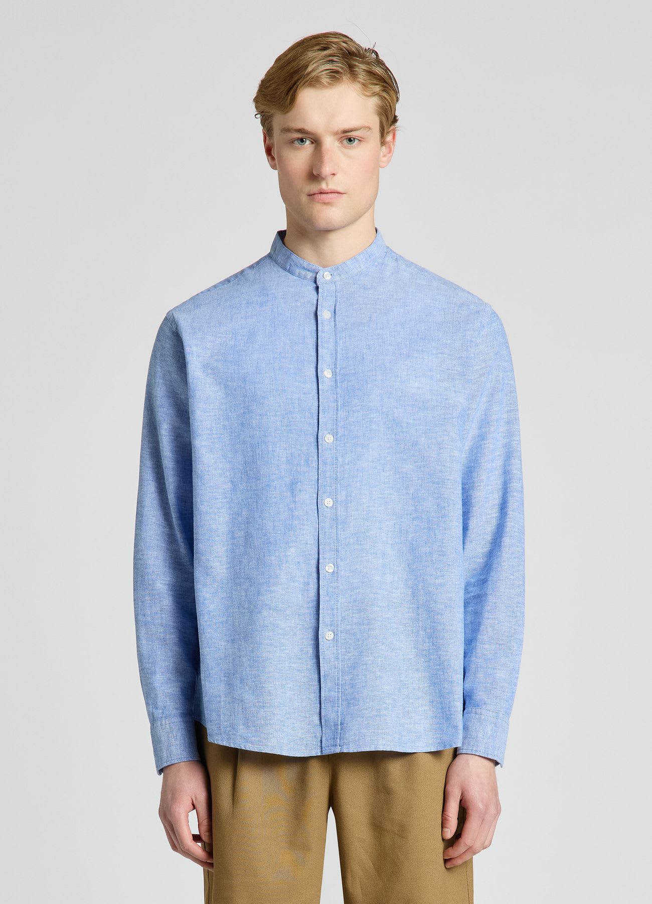 Camicia con collo coreana misto lino - Image 3