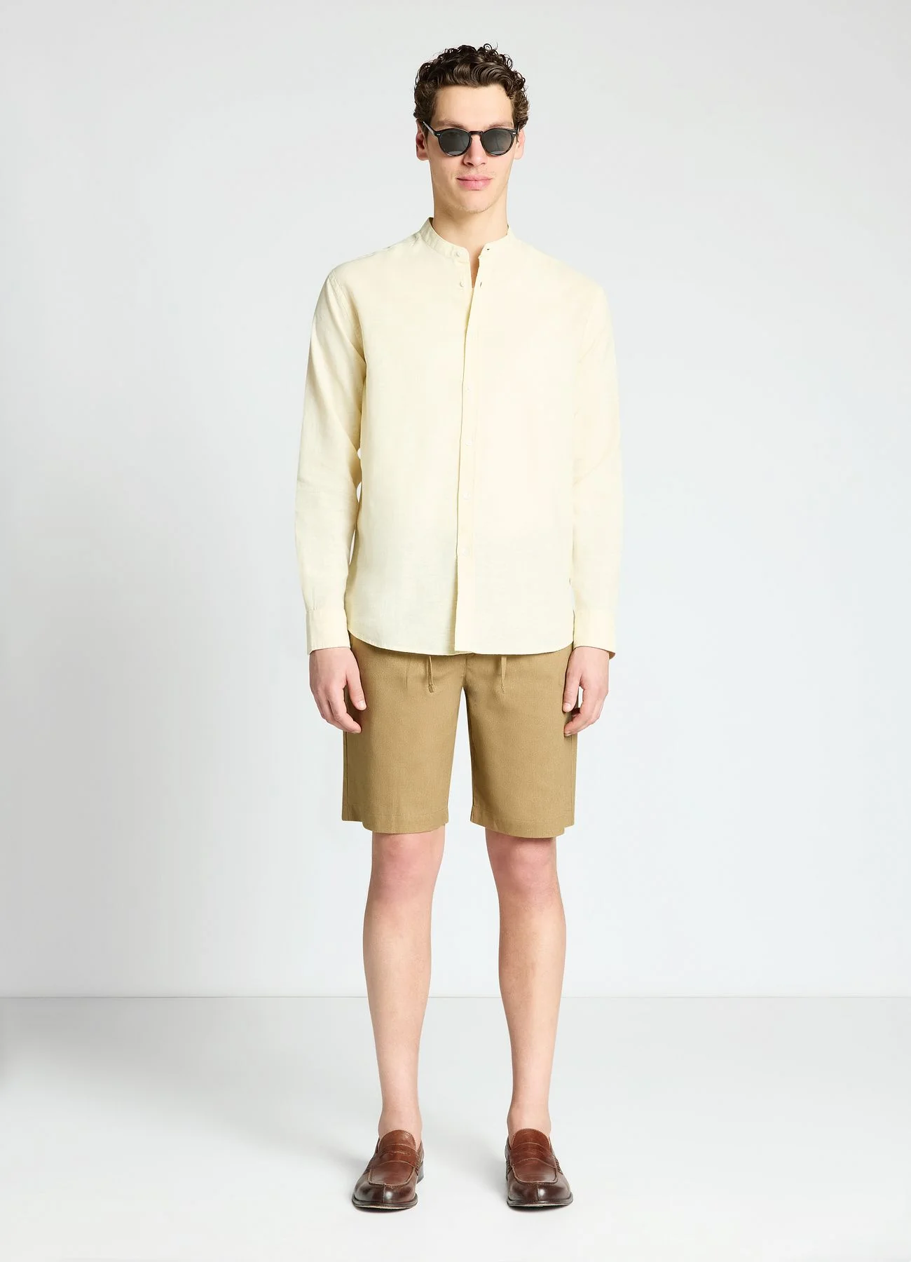 Camicia con collo coreana misto lino - Image 3
