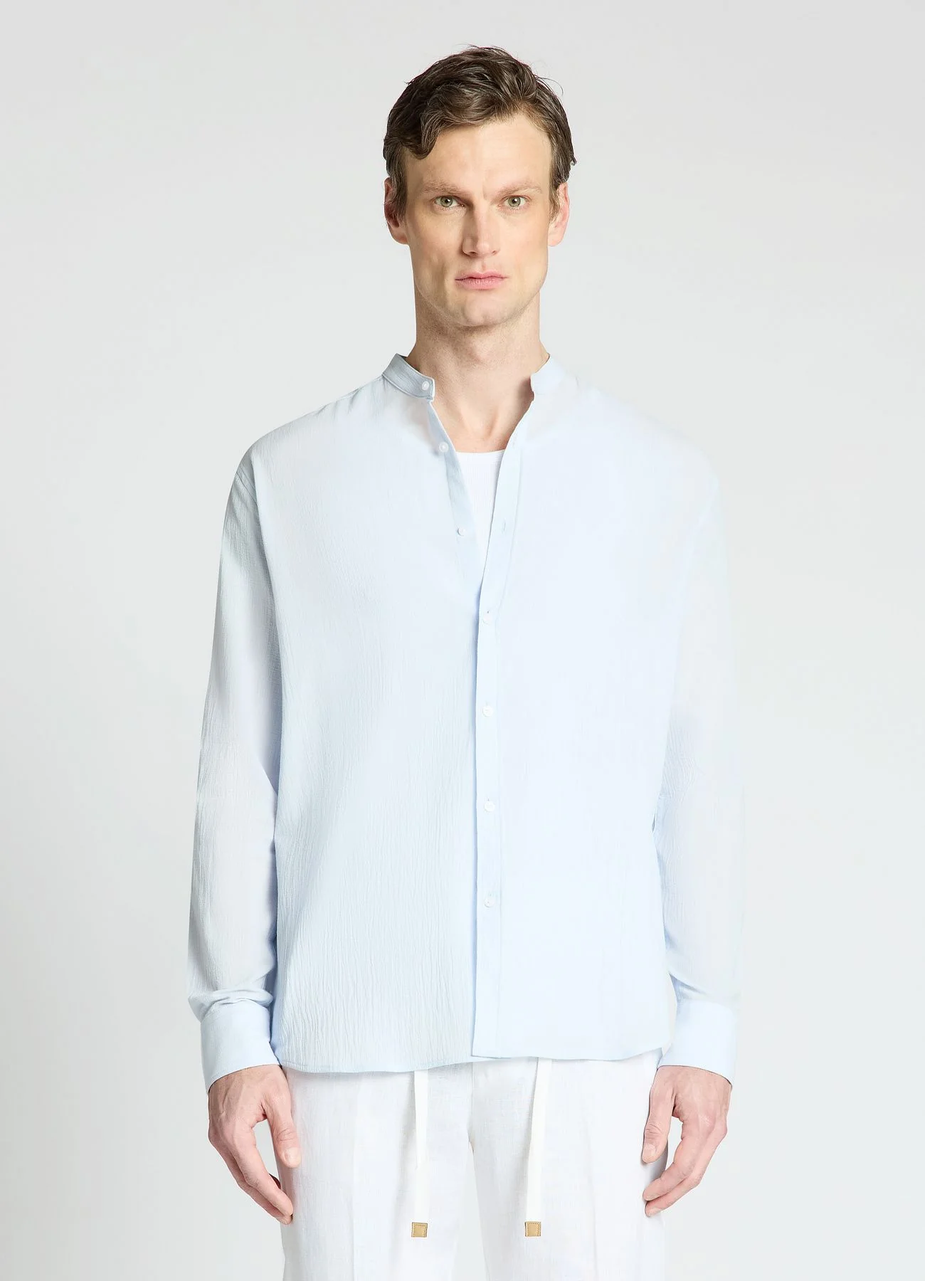 Camicia coreana a tinta unita - Image 2