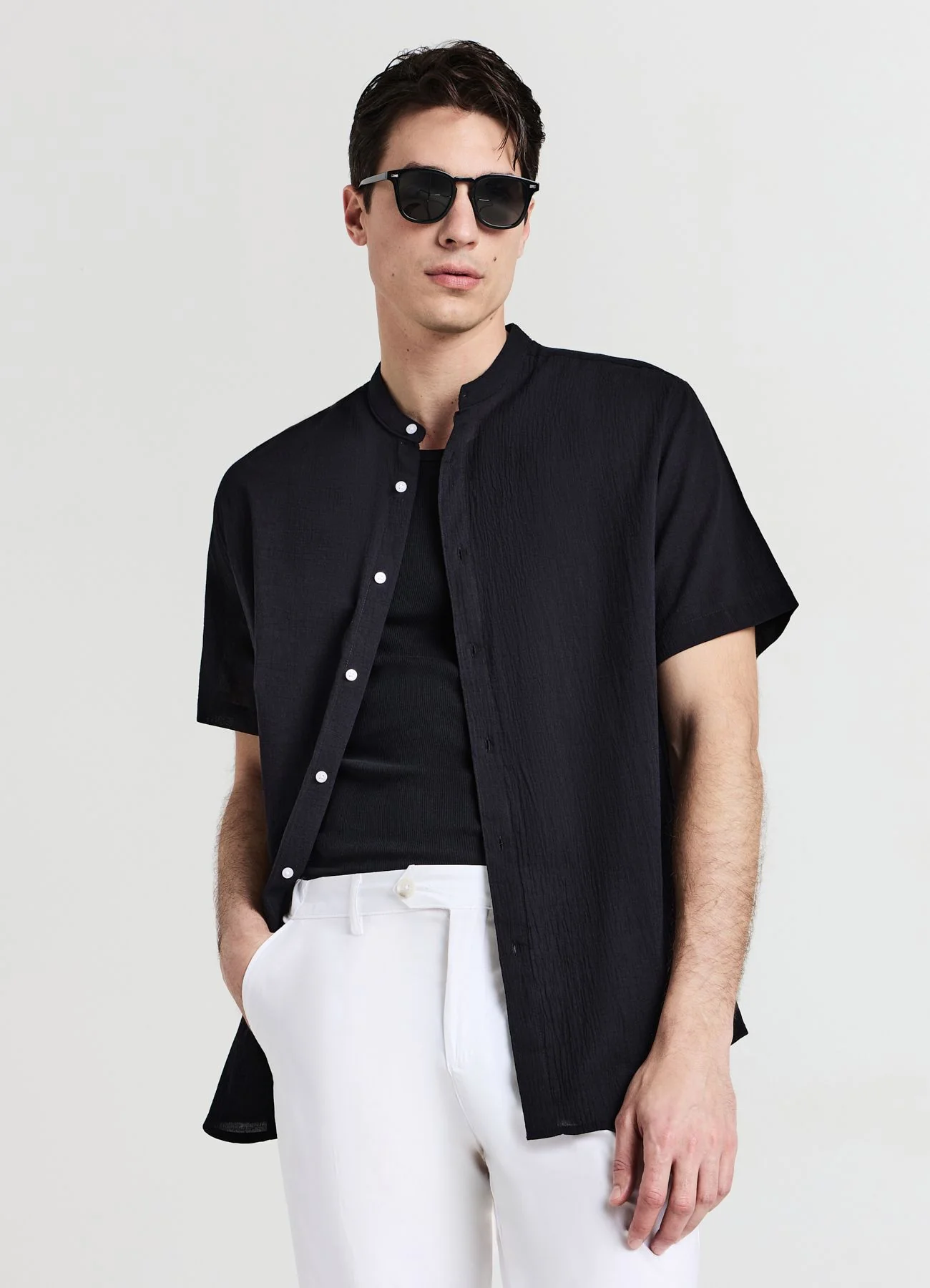 Camicia coreana cotone crinkle