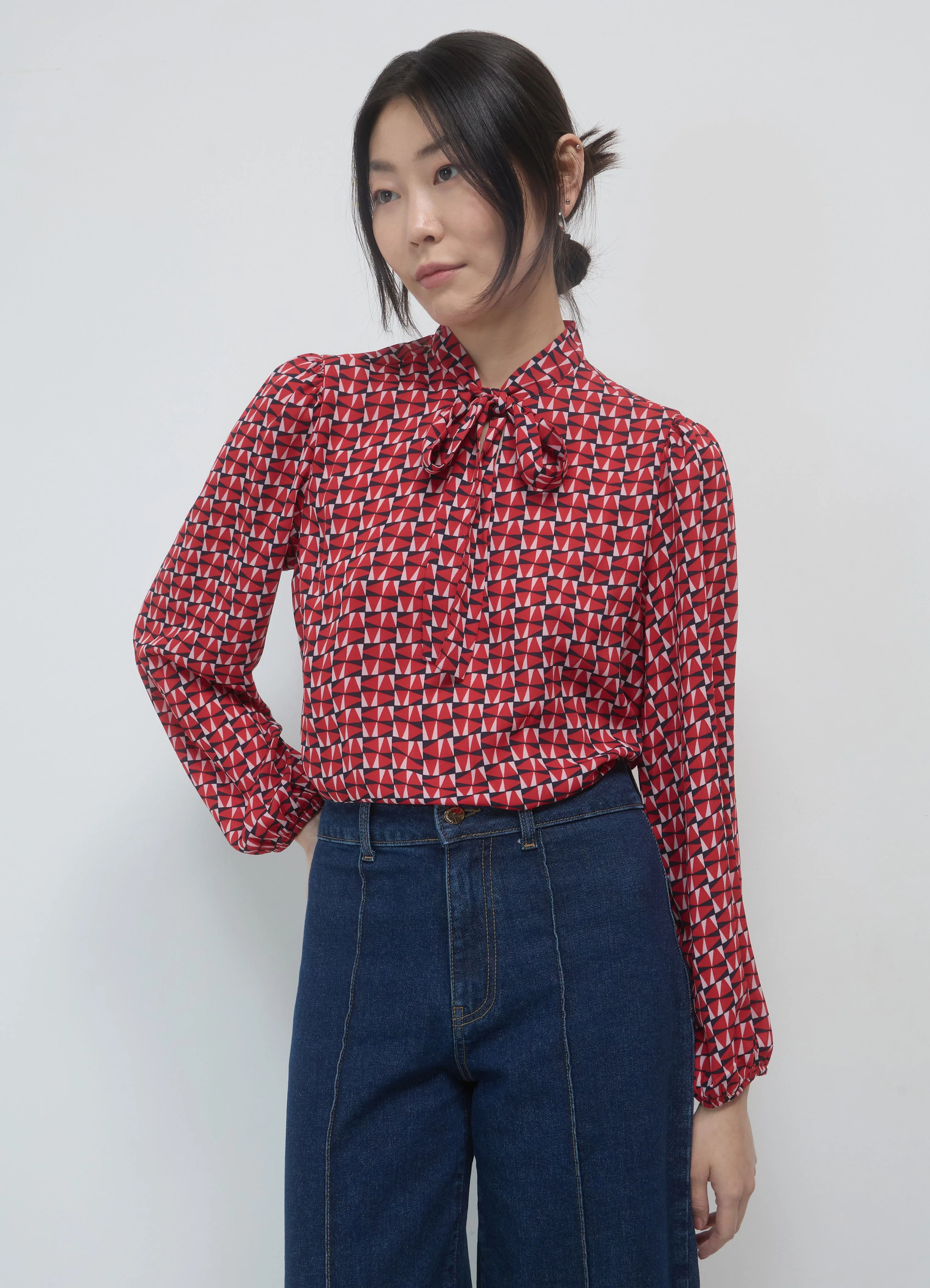 Camicia coreana fantasia con cravattino - Image 2