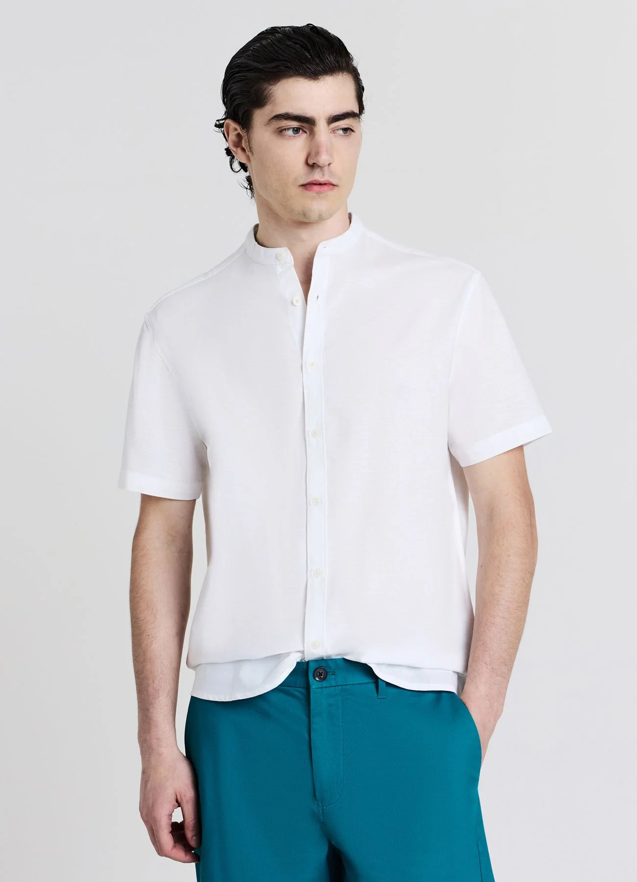 Camicia coreana misto lino - Image 3