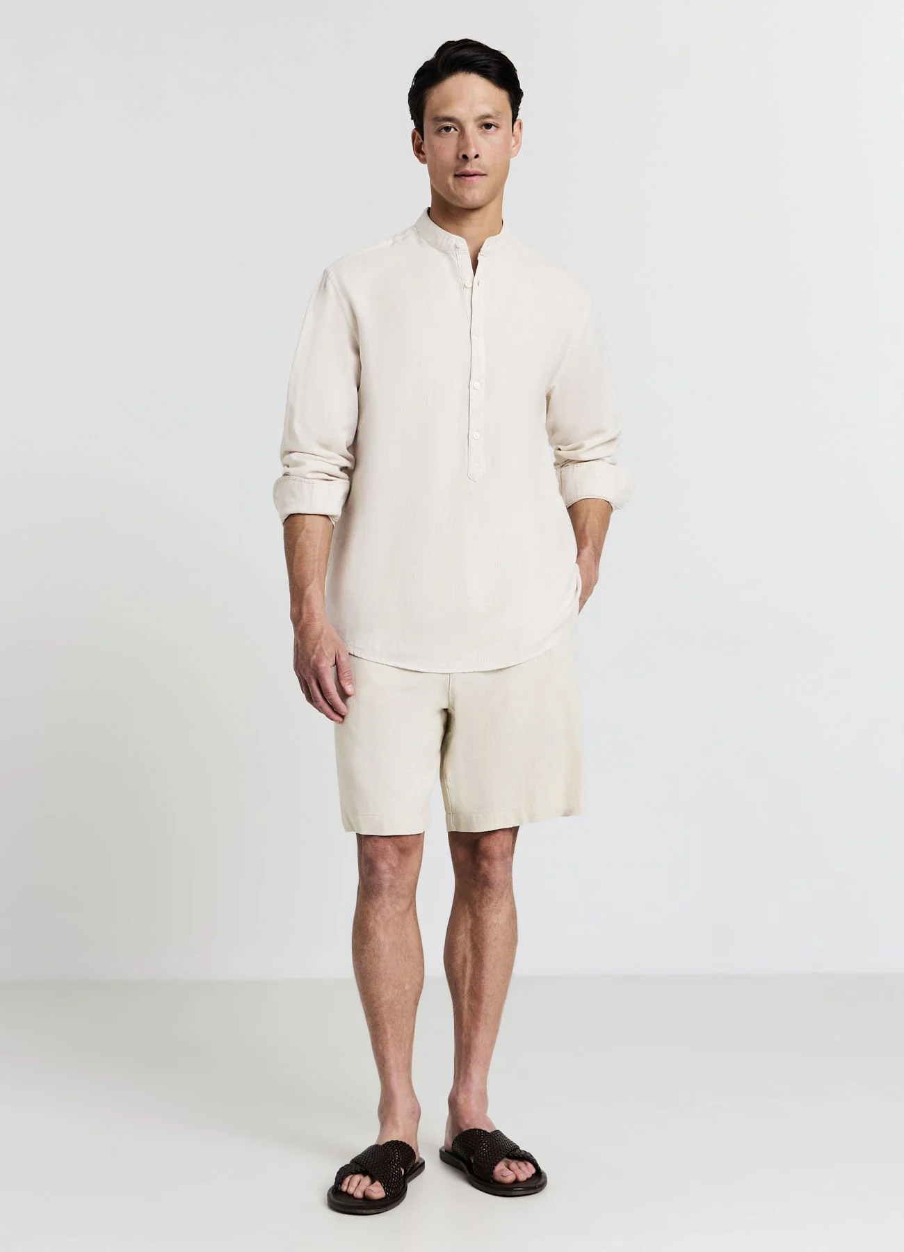 Camicia coreana misto lino - Image 2