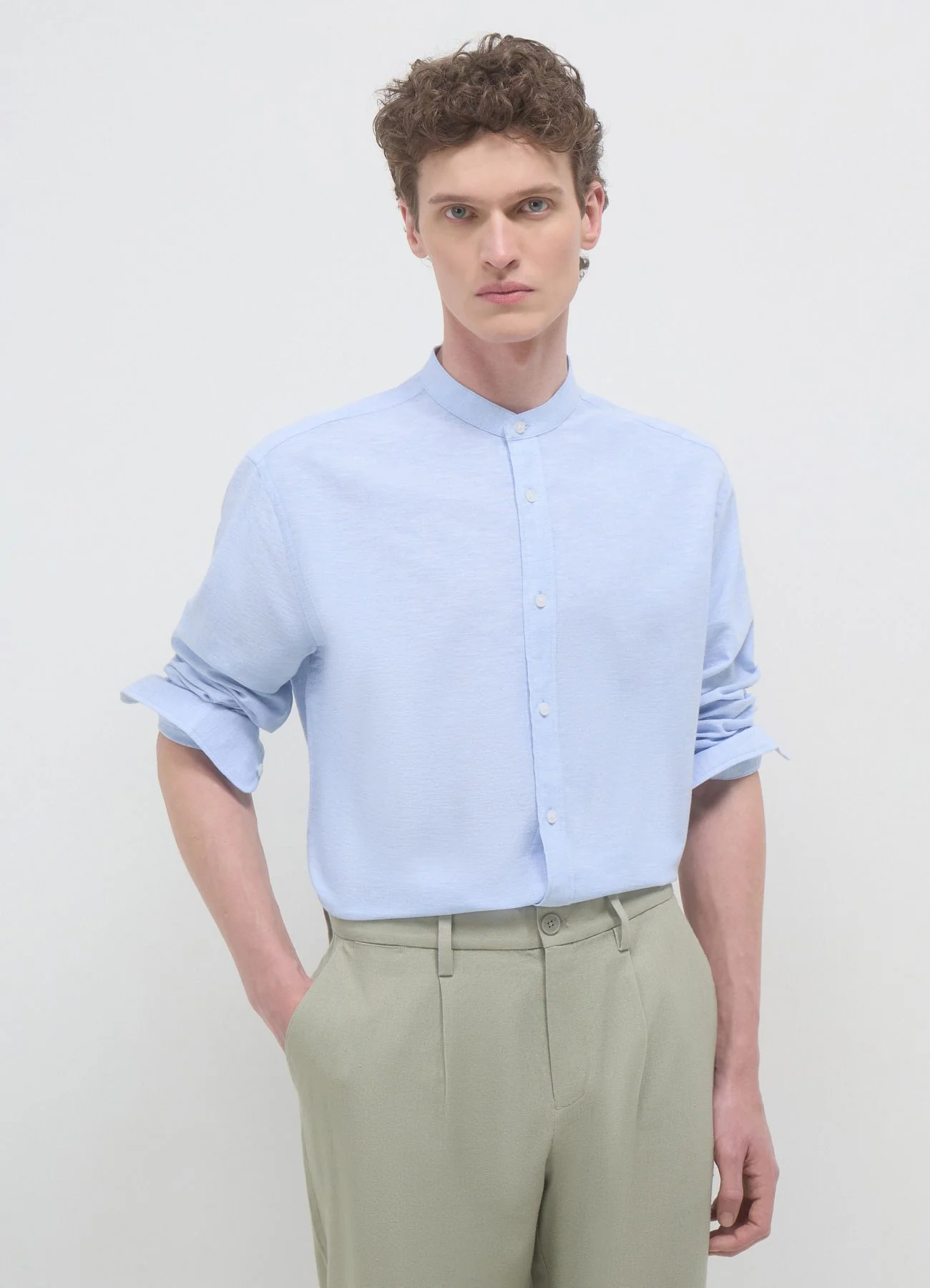 Camicia coreana misto lino - Image 3