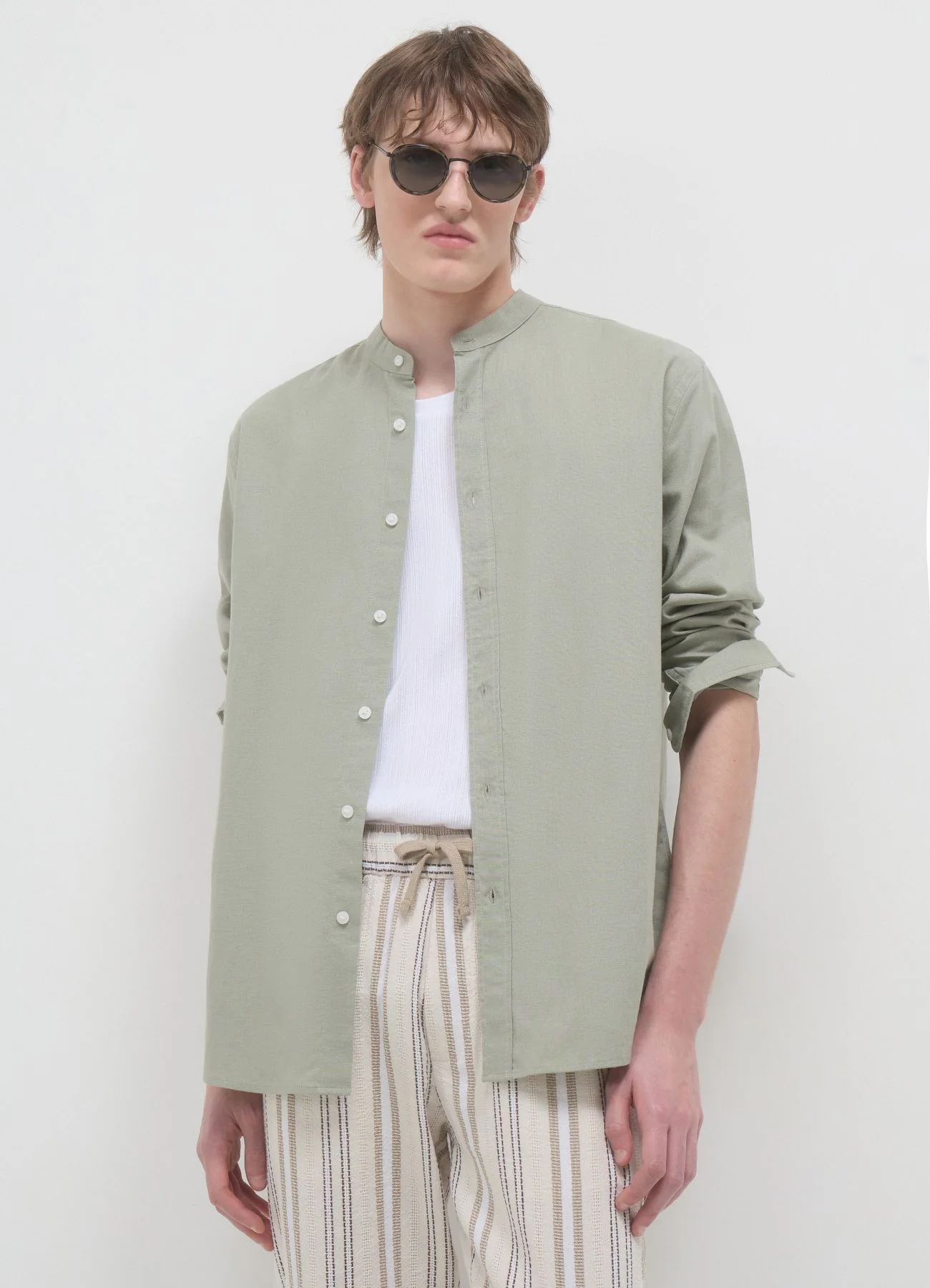 Camicia coreana misto lino - Image 3