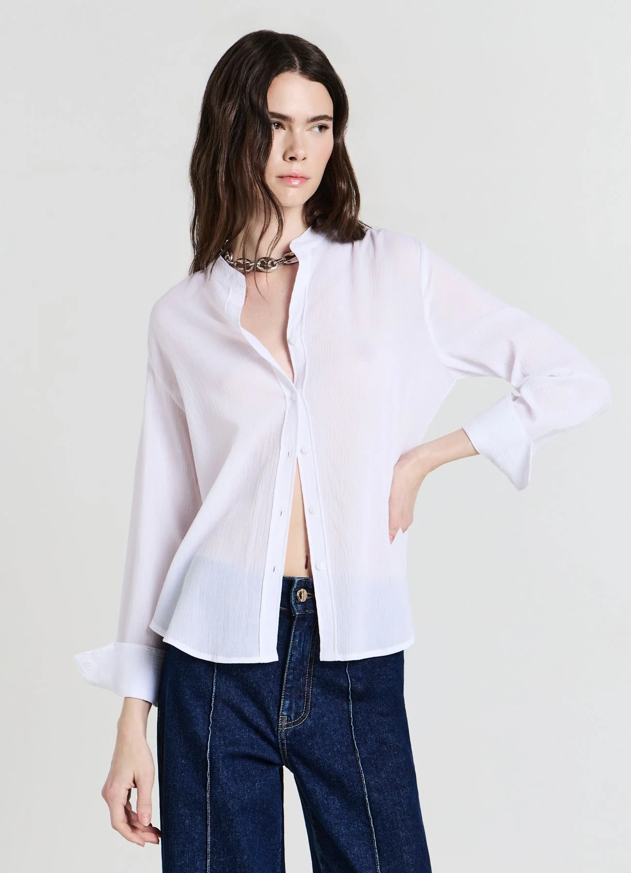 Camicia coreana tinta unita - Image 3