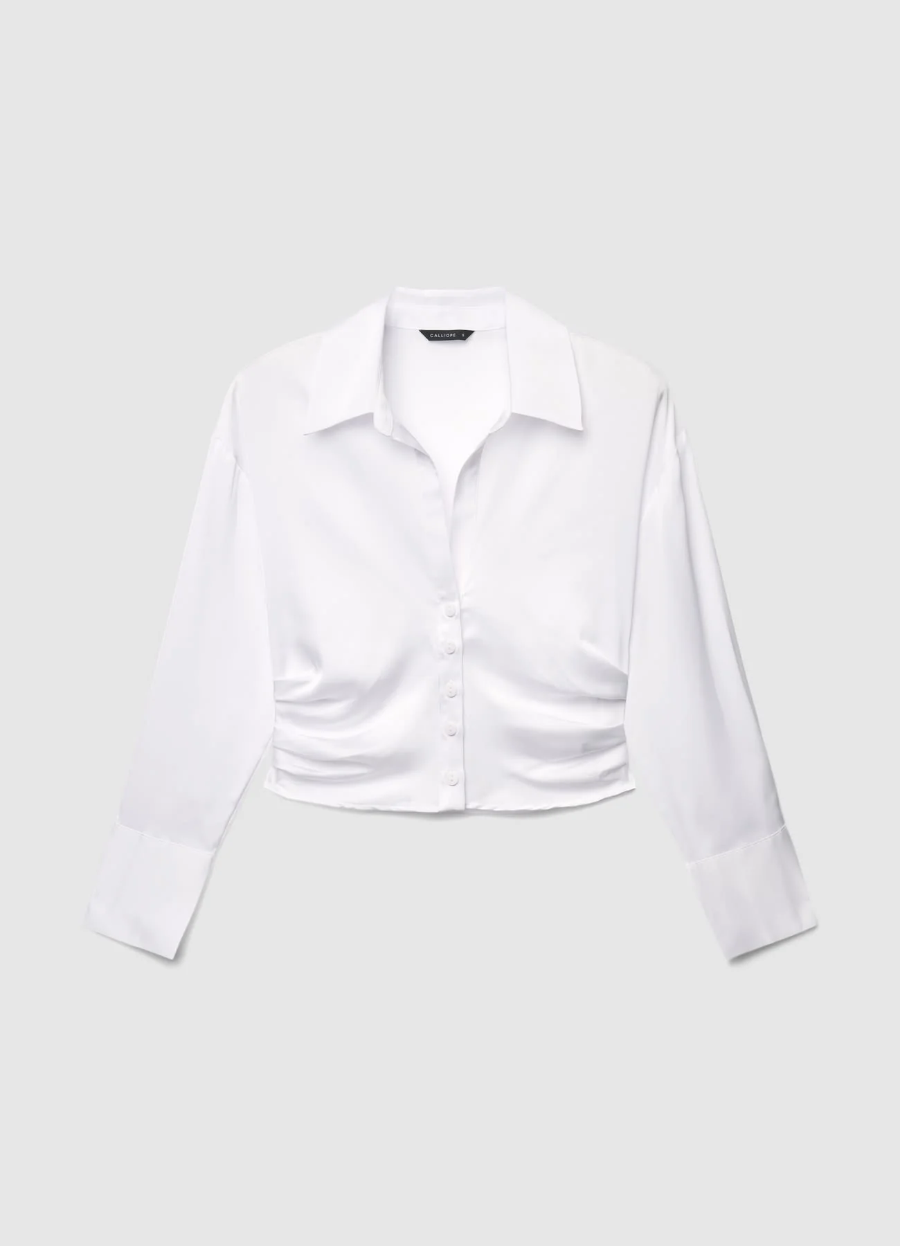 Camicia crop simil satin con arricciature - Image 6