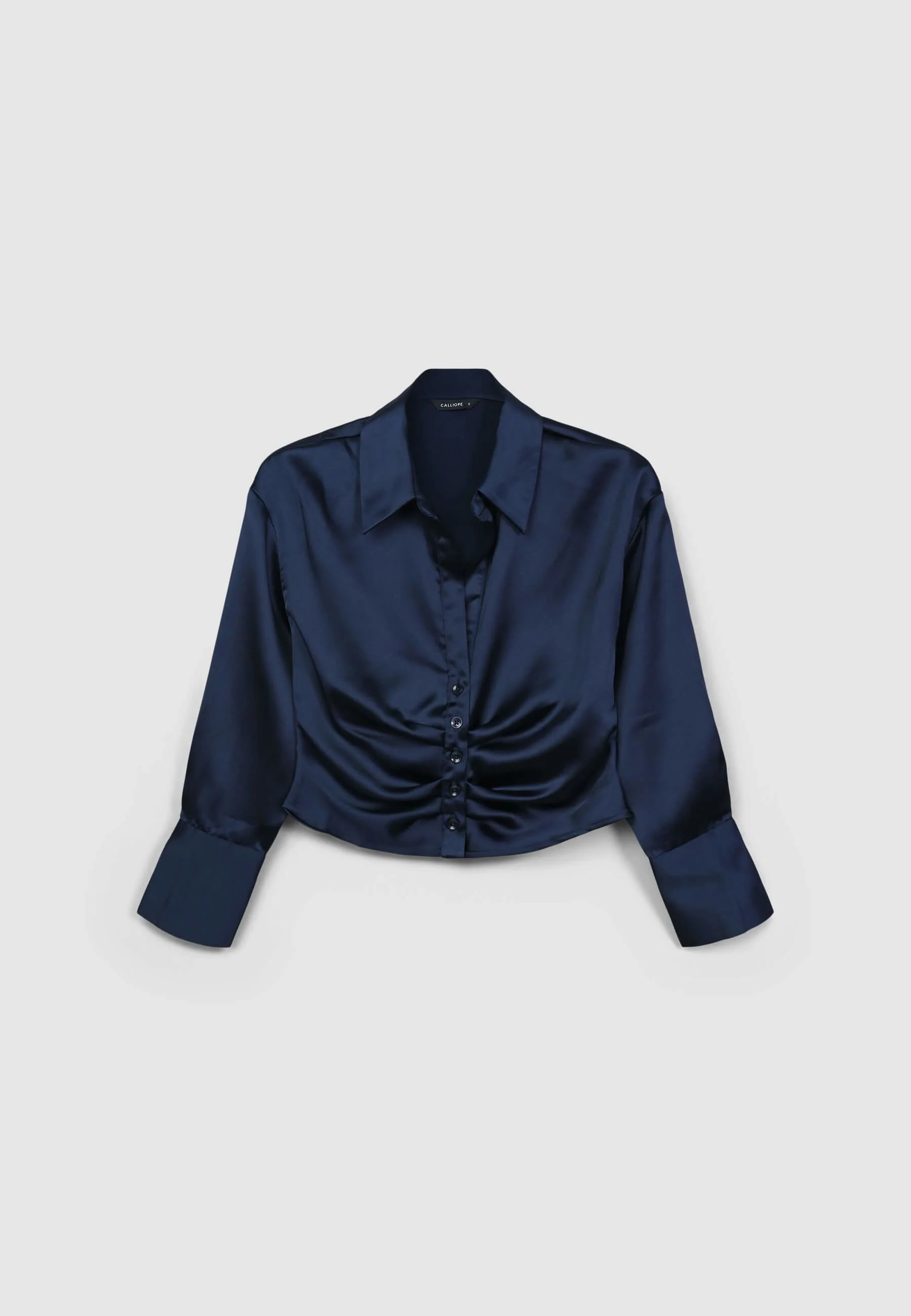 Camicia crop simil satin con arriccio - Image 3