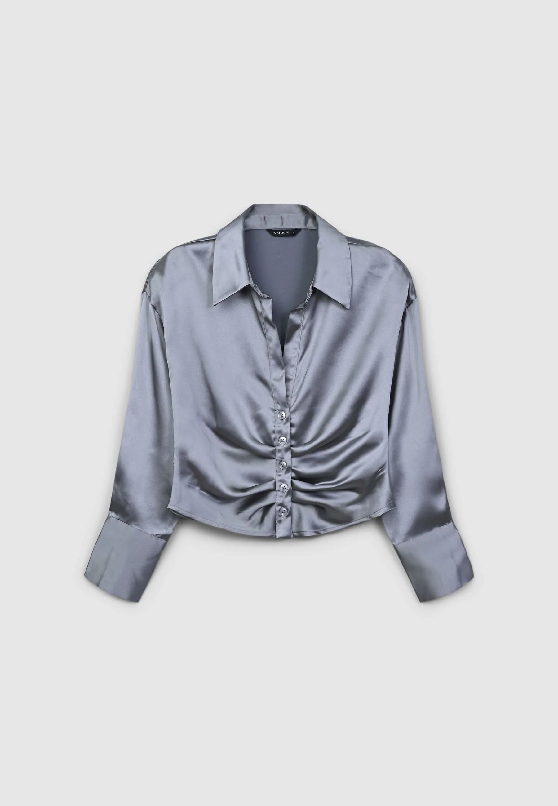 Camicia crop simil satin con arriccio - Image 4