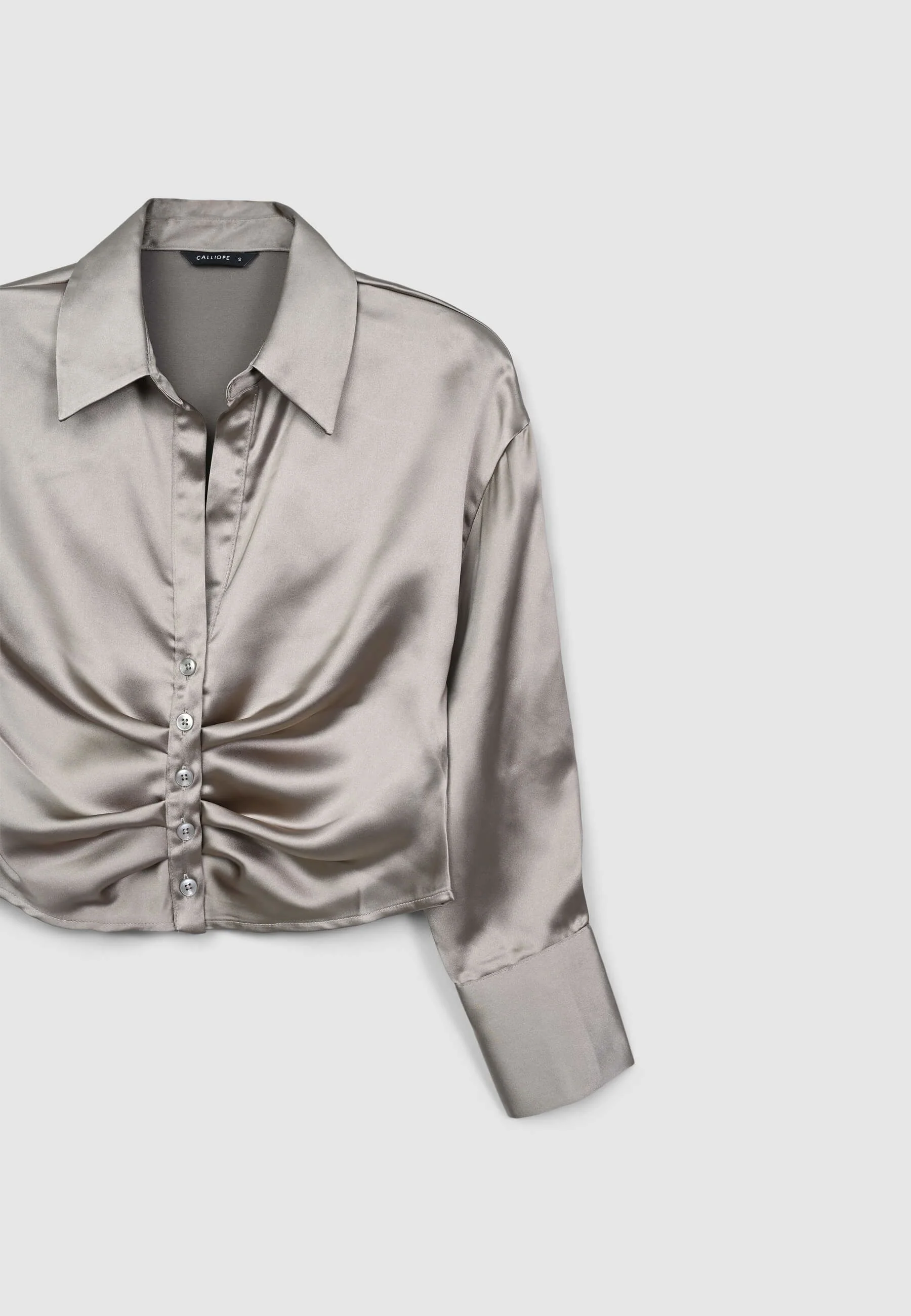 Camicia crop simil satin con arriccio - Image 5