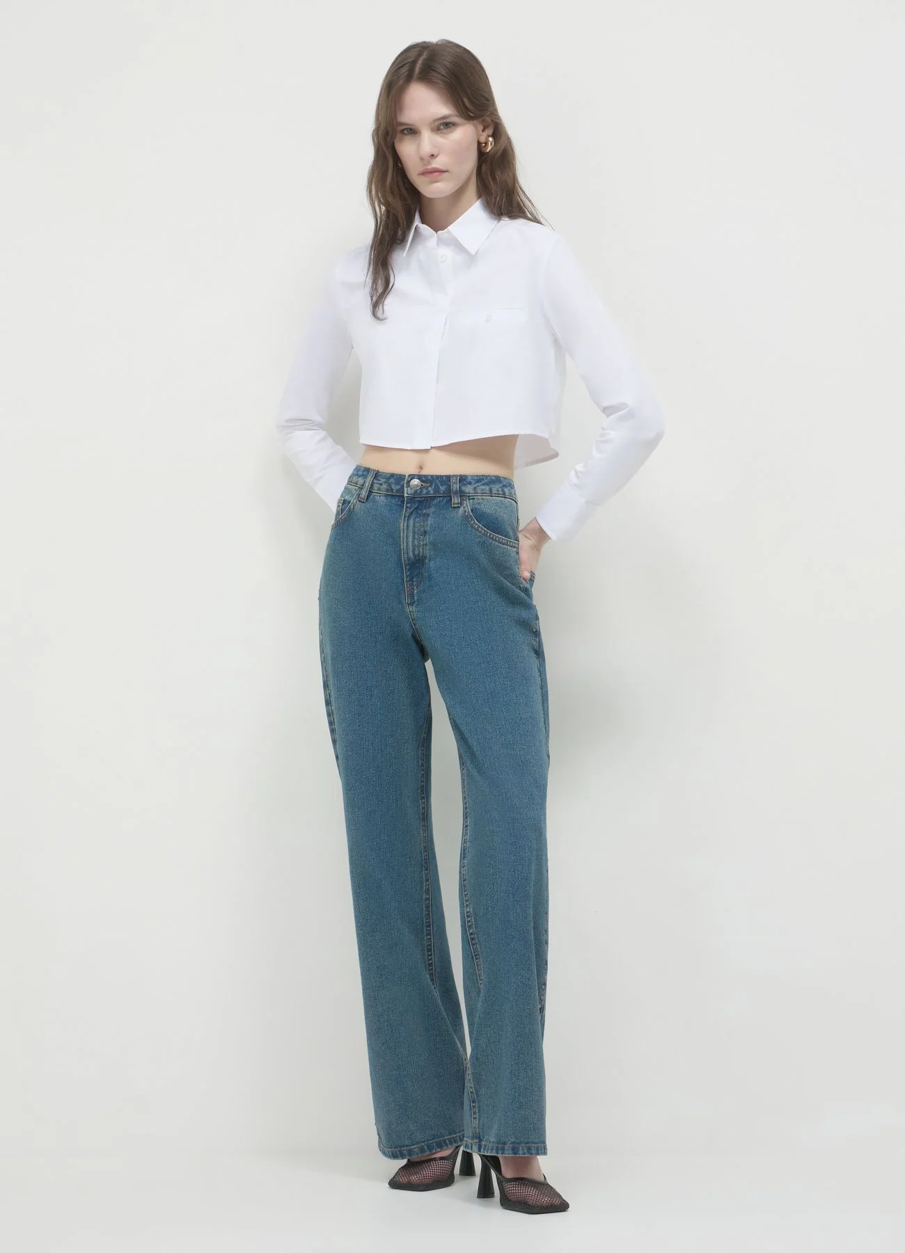 Camicia crop tinta unita - Image 3