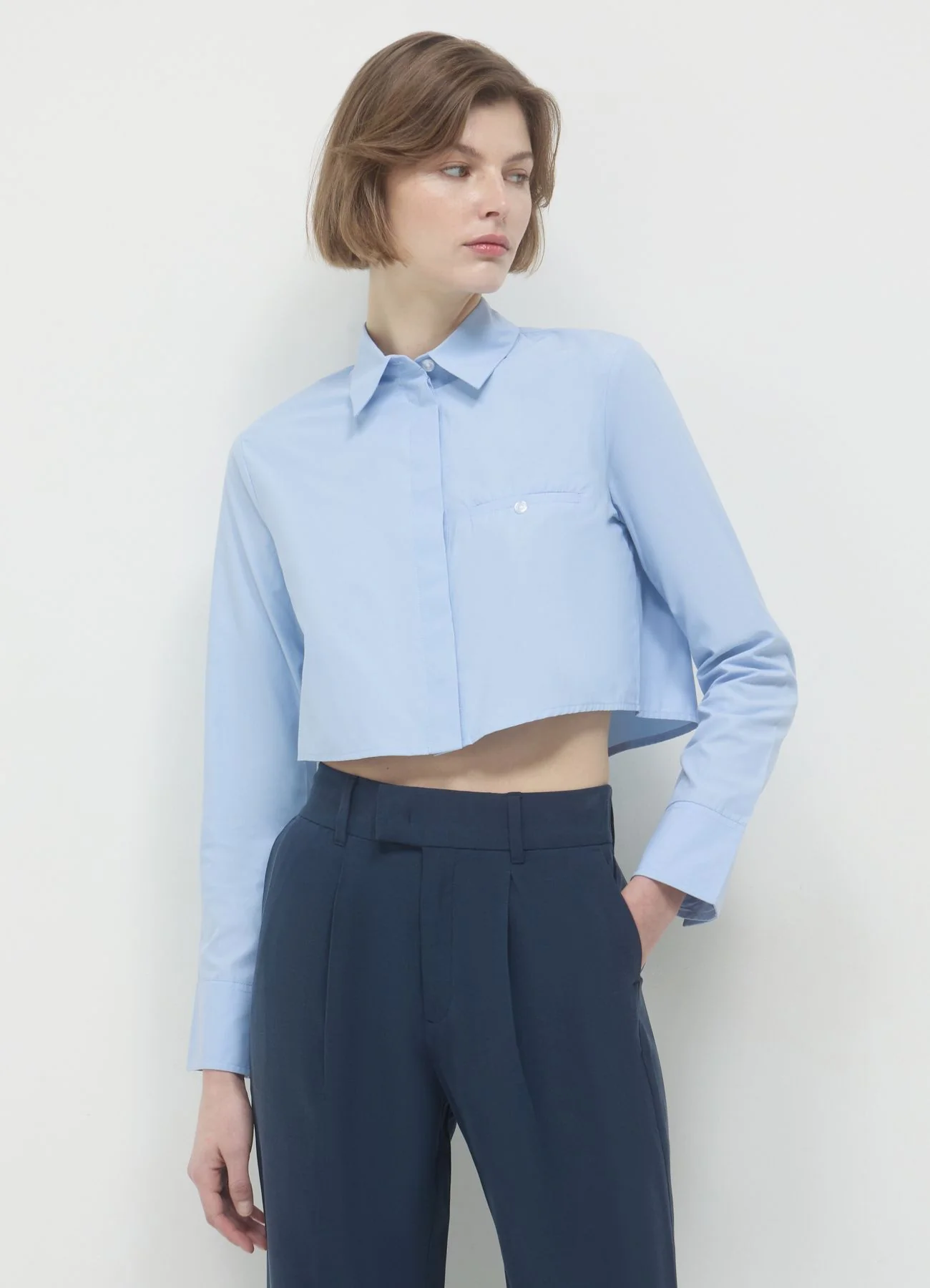 Camicia crop tinta unita - Image 2