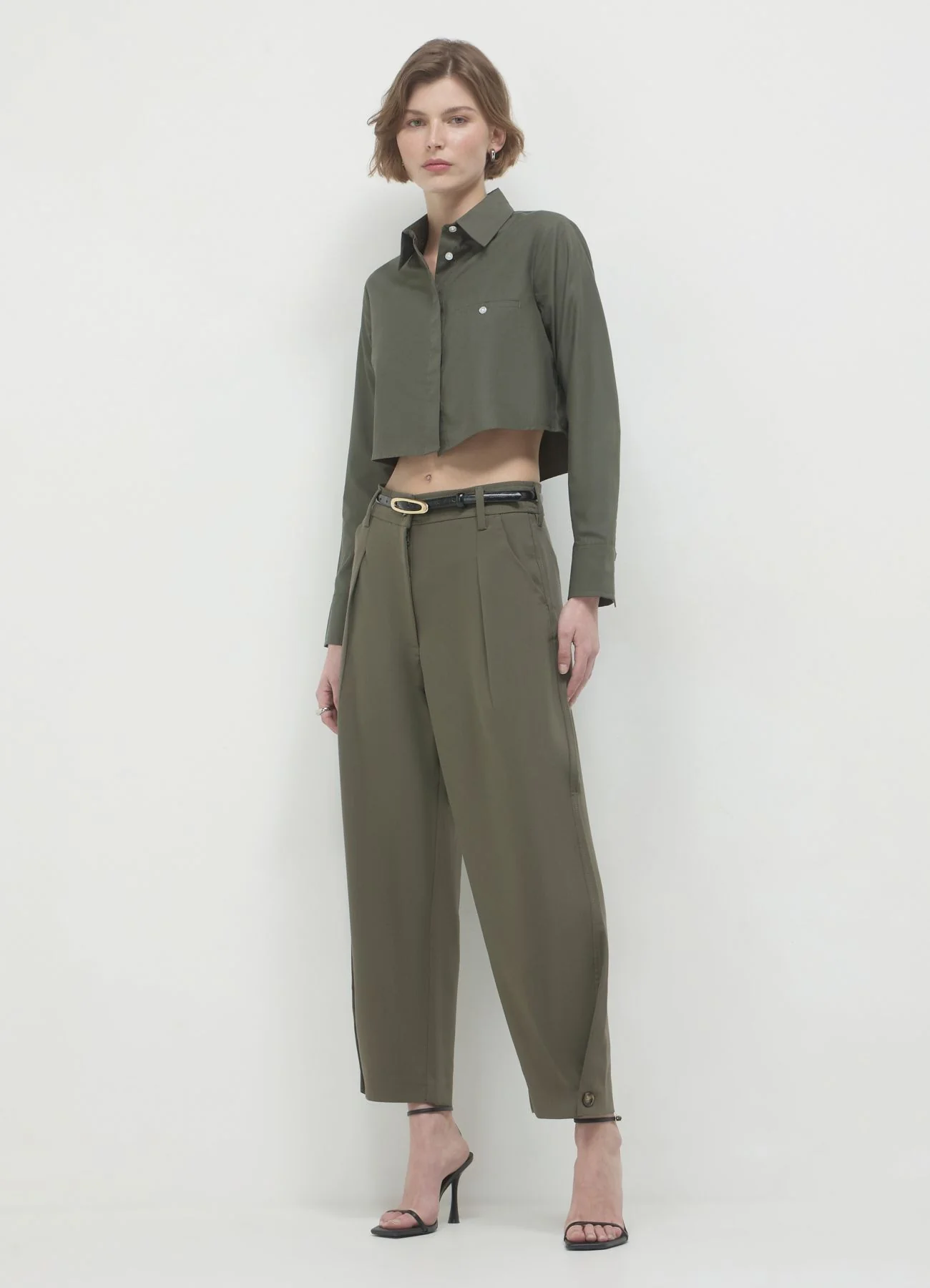 Camicia crop tinta unita - Image 2