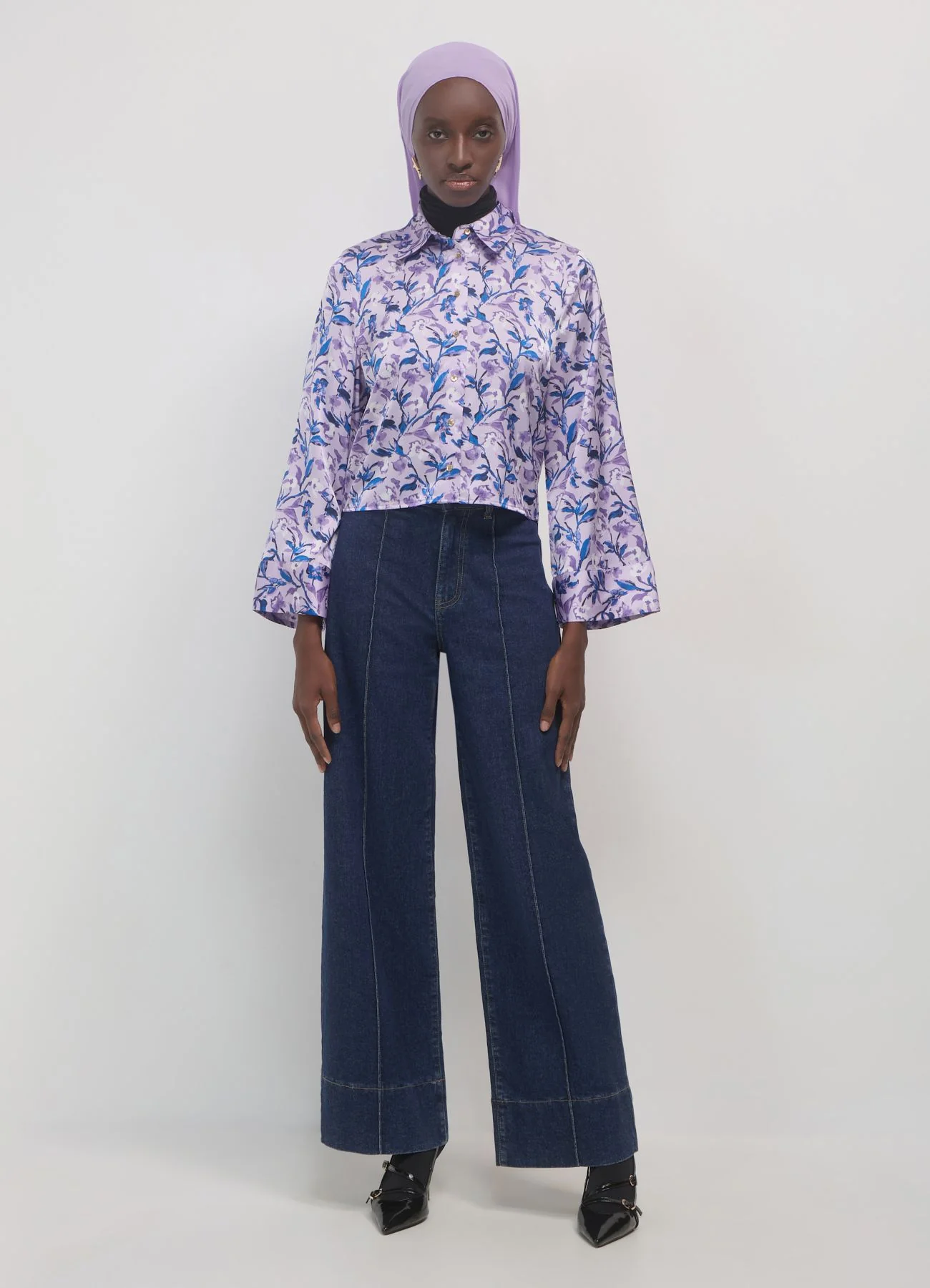 Camicia kimono simil satin fantasia - Image 3