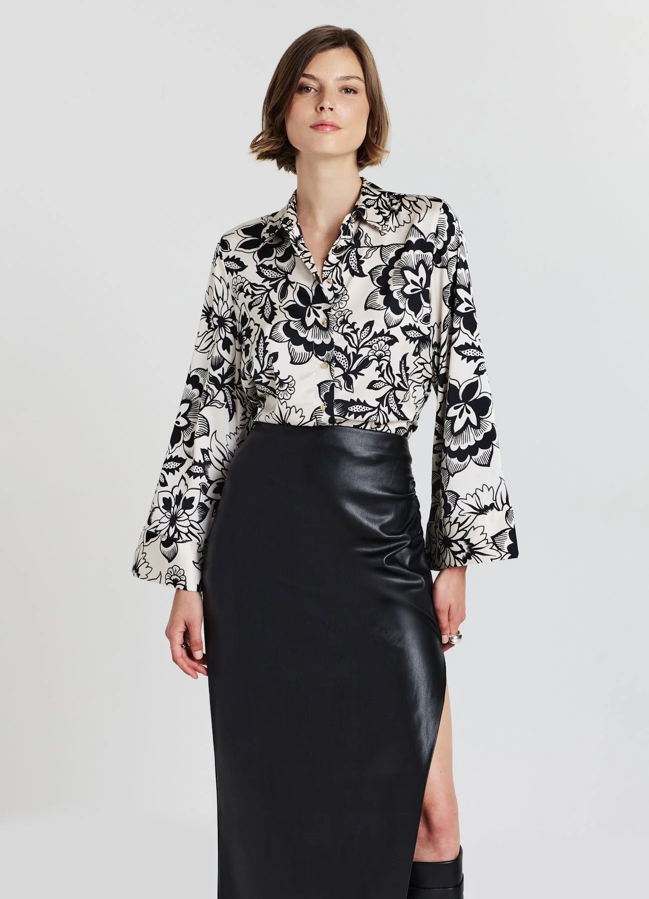 Camicia kimono simil satin fantasia - Image 3