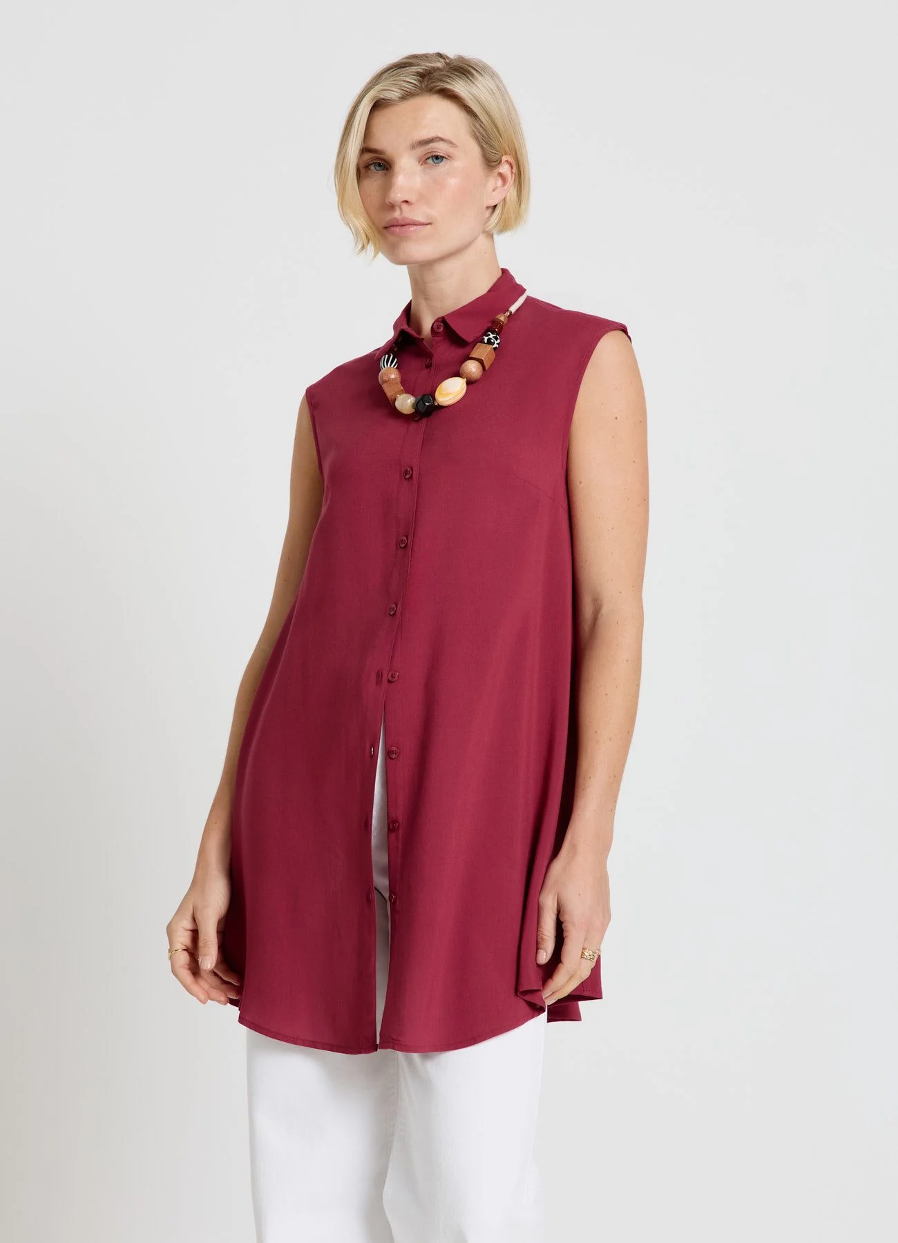 Camicia lunga smanicata tinta unita - Image 2