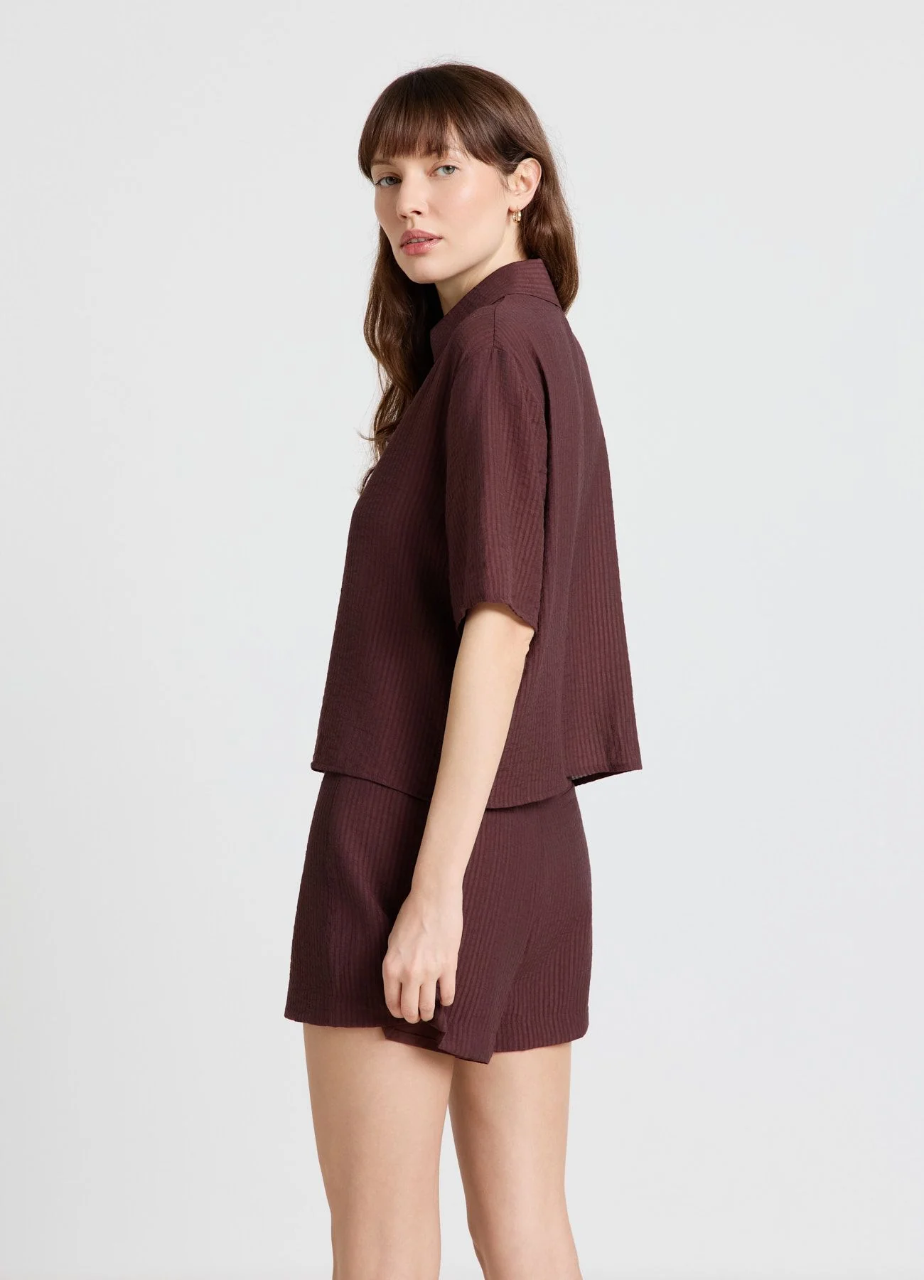 Camicia maniche corte a righe tono su tono - Image 3