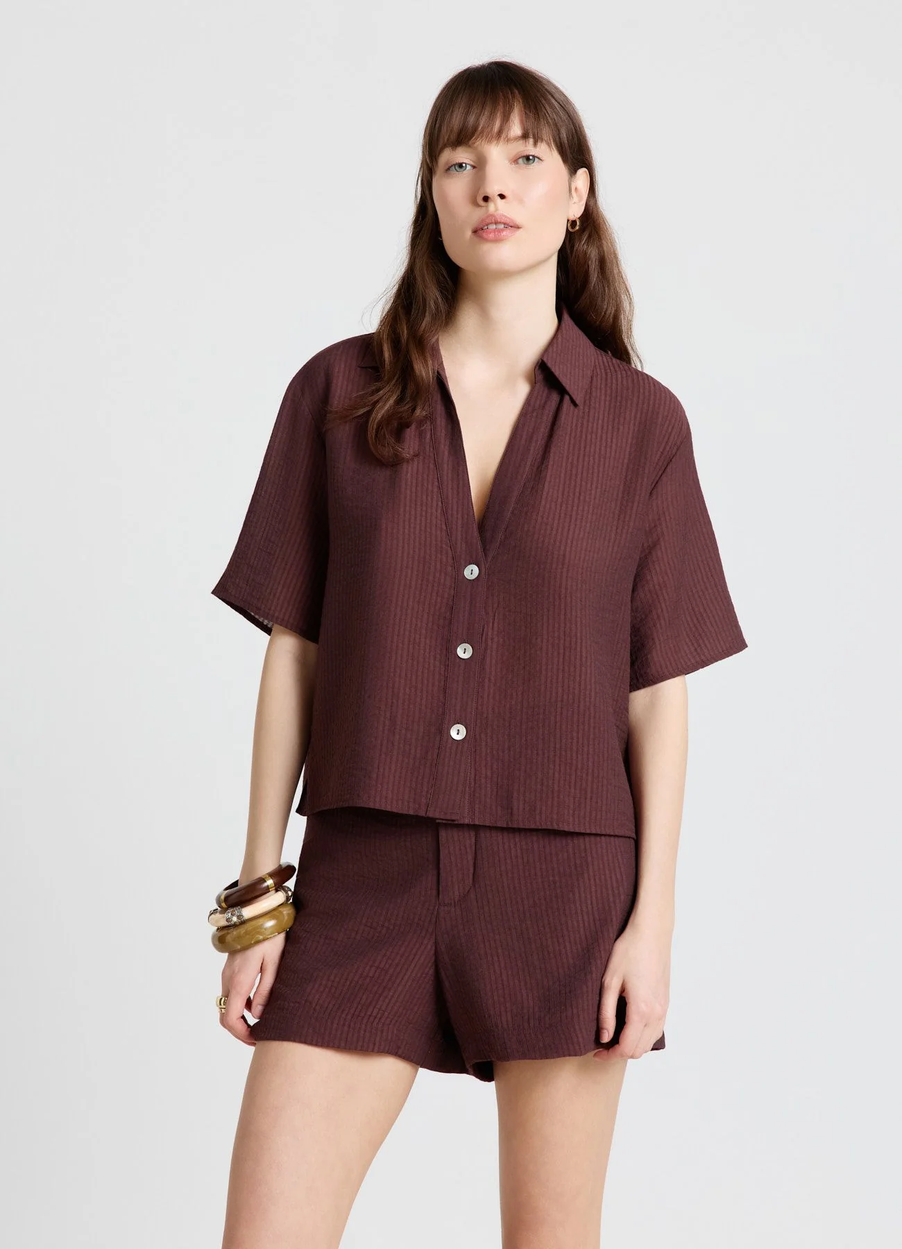 Camicia maniche corte a righe tono su tono - Image 7