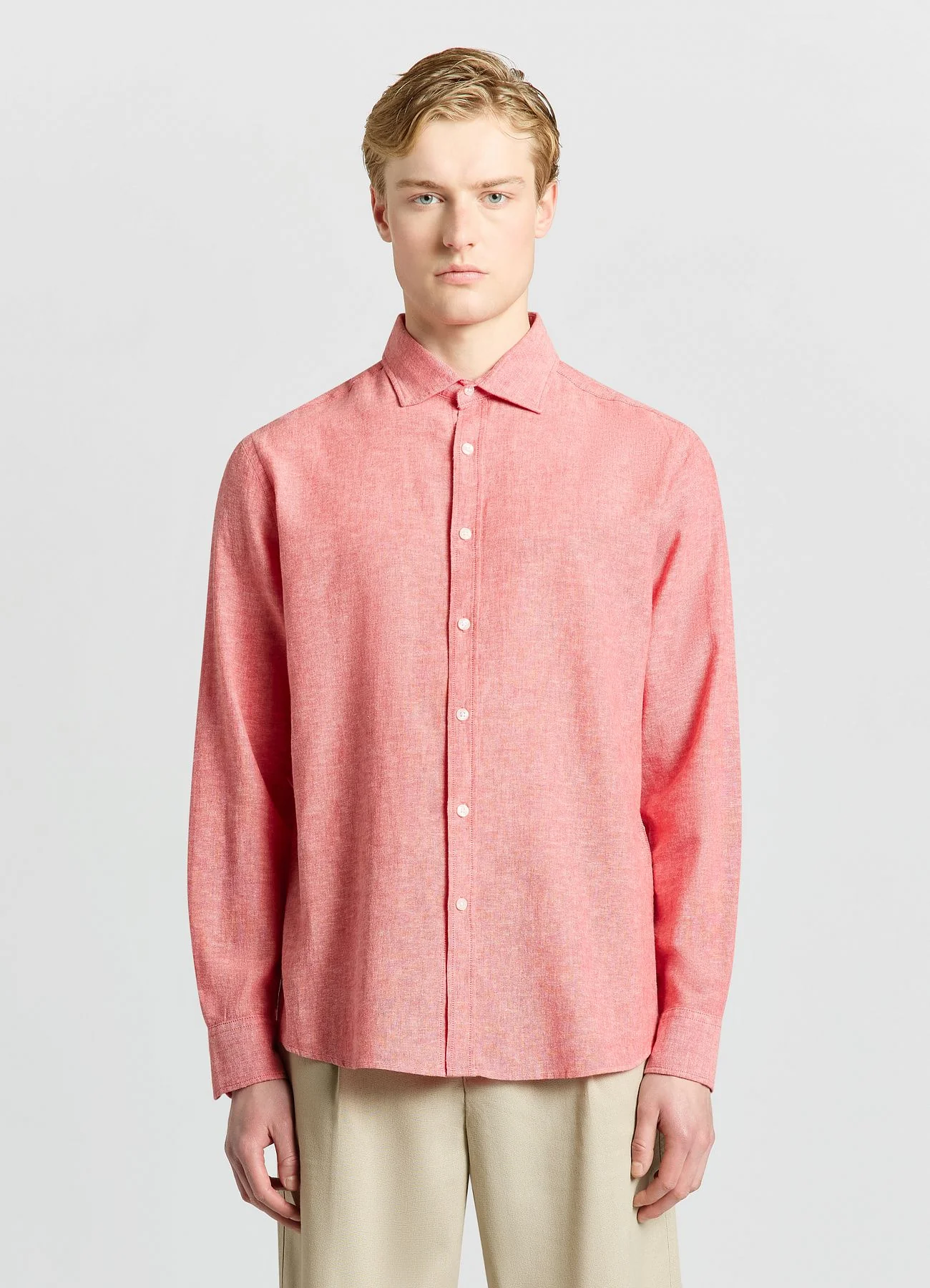 Camicia misto lino a tinta unita - Image 2