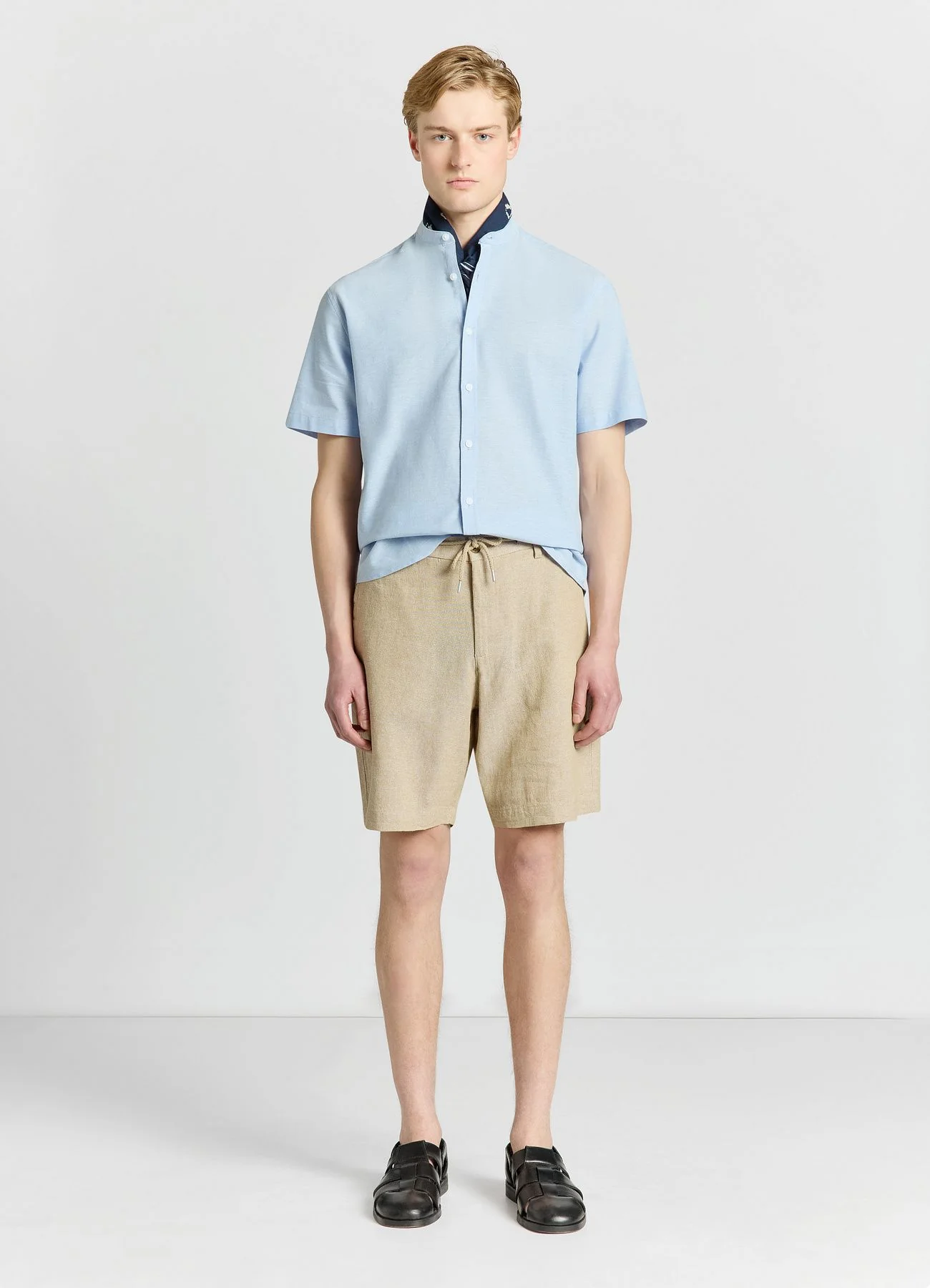 Camicia misto lino con collo coreana