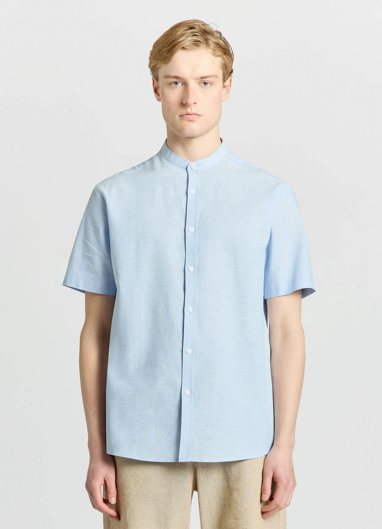 Camicia misto lino con collo coreana - Image 2
