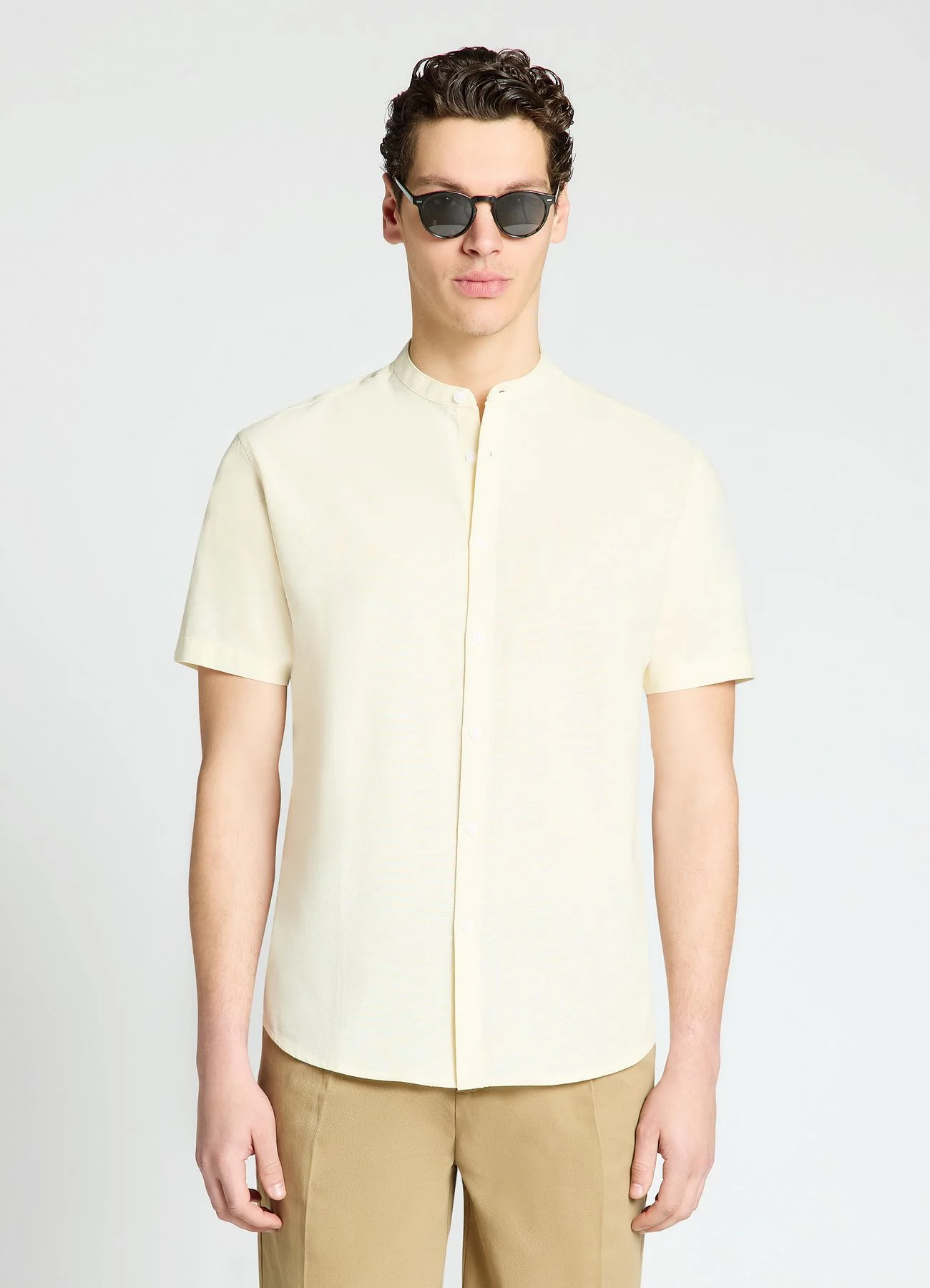 Camicia misto lino con collo coreana - Image 3